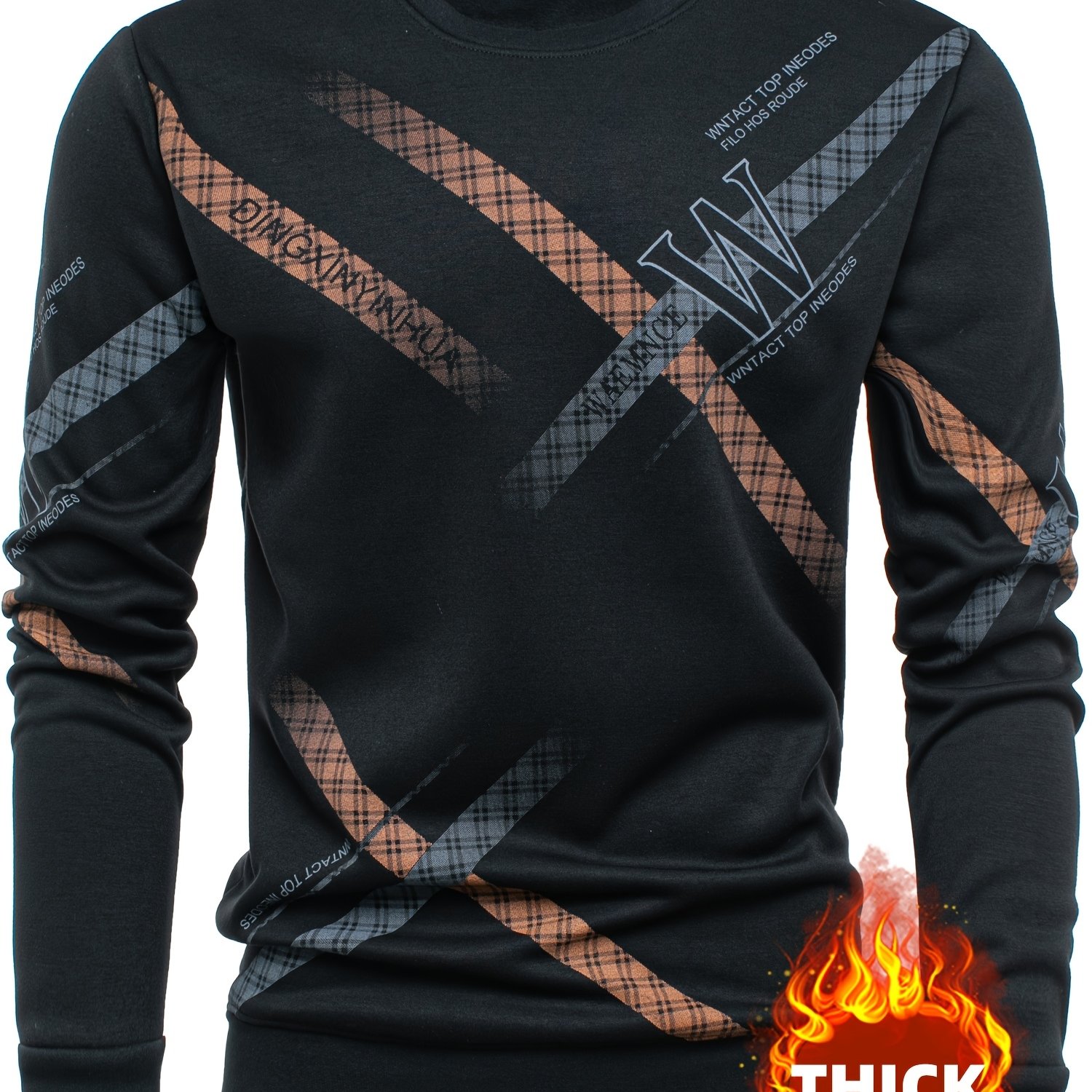 TEMU [fleece-lined And Thickened Version] Autumn And Winter 's Clothing, Fleece-lined And Thickened Warm Letter Print Round Neck Sweatshirt, Men's