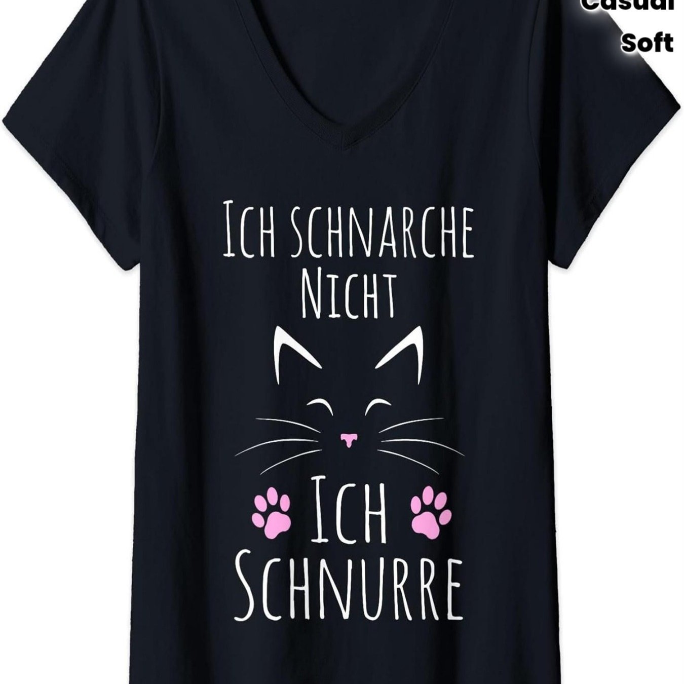 Image of Women's Cat Print Sleep Shirt - Soft Clothing Top With Humorous Ich Schnunrhe , Short Sleeve V-neck Clothing, Black With Pink Accents Clothing For Bed & Lounge, Machine Washable