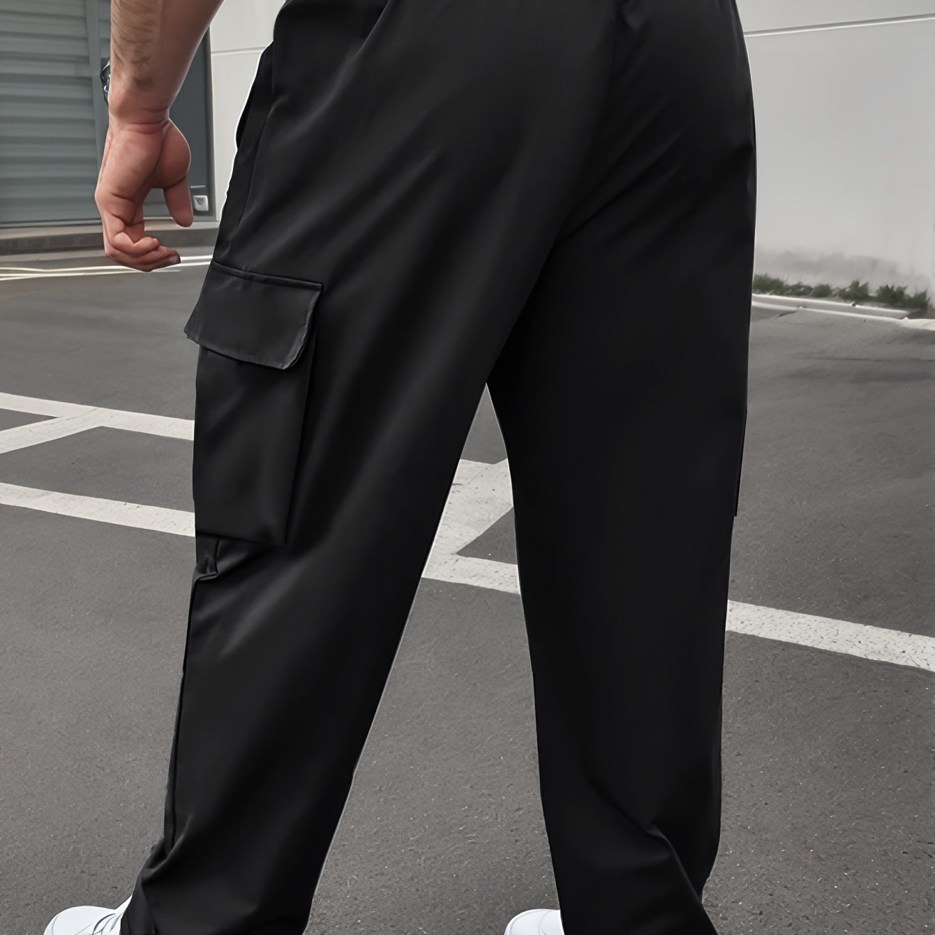 TEMU Men's Casual Cargo Pants With Zippered Pockets - Spring/autumn Style Featuring Large Patch Pockets, Drawstring Elastic Waistband, And Slim Fit