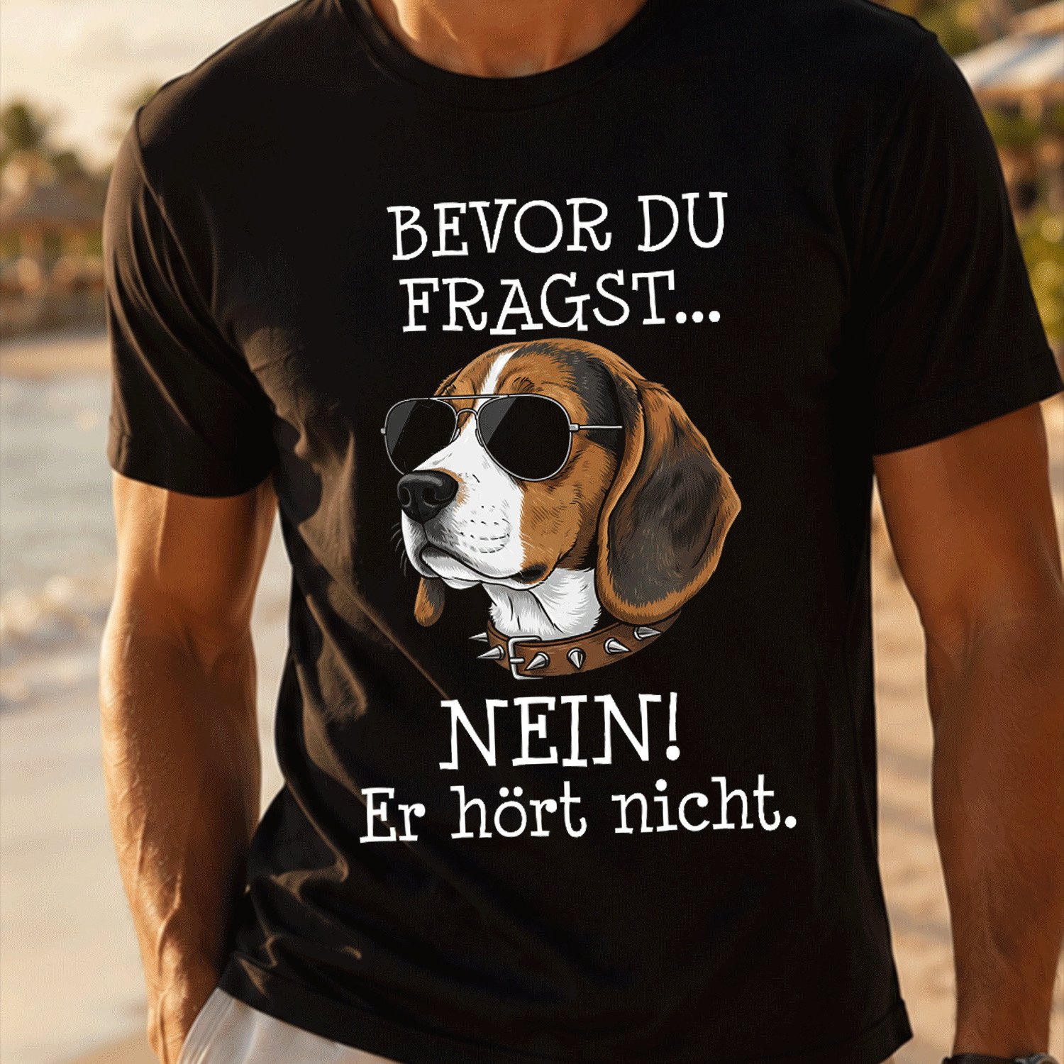 Image of Bevor Du Fragst Beagle Funny Slogan T-shirt For Men Summer Casual T-shirt- Lightweight Tee For Seaside Vacation, Beach Resort