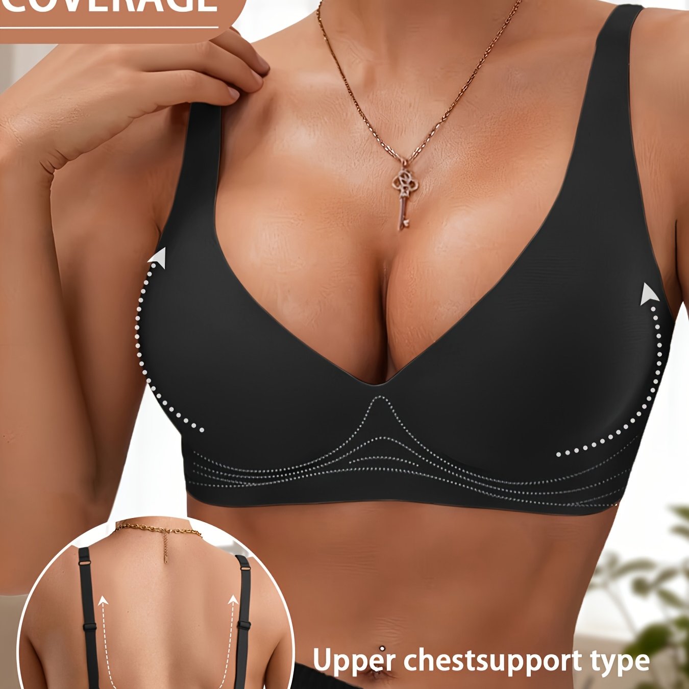 Image of Single-piece Women's High-quality Comfortable Jelly Adhesive Push-up Bra, With Removable Non-wire Pads, Sexy V-neck, Adjustable Straps, -, Suitable For Daily Wearing Occasions