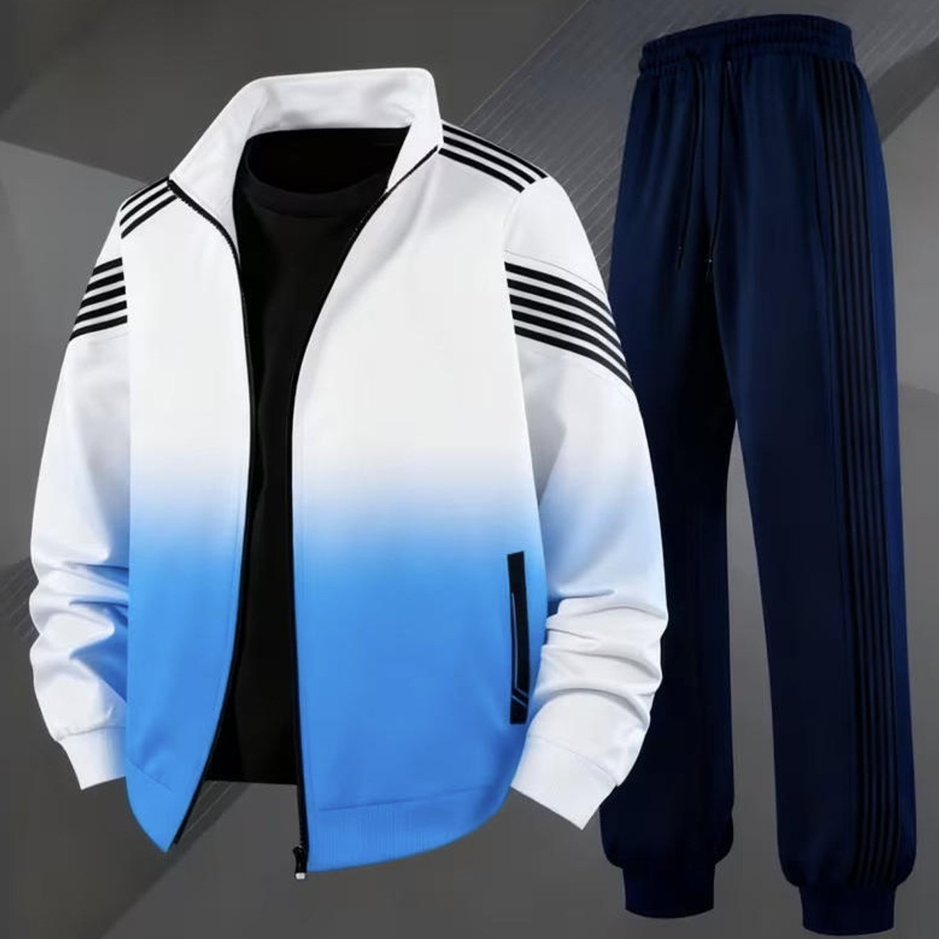 Image of Men's Plus Size Clothing Style Trendy Stripe Detail Tracksuits For Adult Men Sportswear Daily Wear Holiday Gift