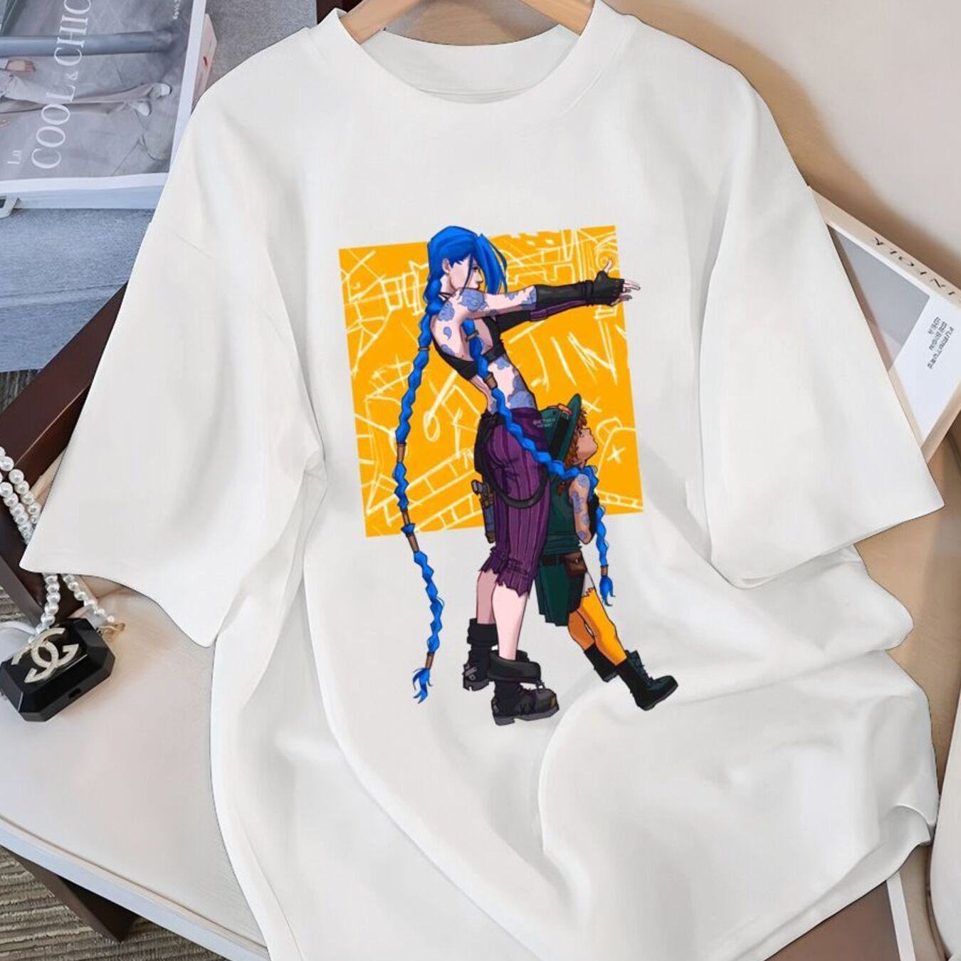 TEMU Men's Jinrx T Shirt White With Blue Haired Character Everyday Streetwear Top For Fans Casual Gaming Apparel Convention Outfits Fan Merchandise