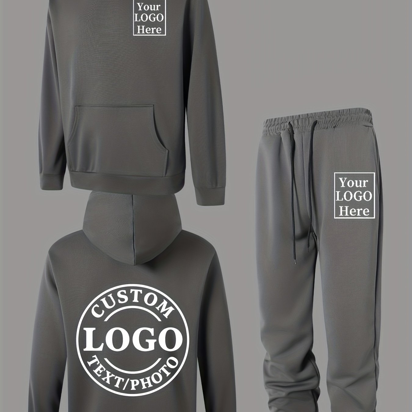TEMU Customizable Logo / Patterned Hoodie And Sweatpants Set - Stylish And Comfortable, Suitable For Spring And Autumn. Perfect For Daily Wear,