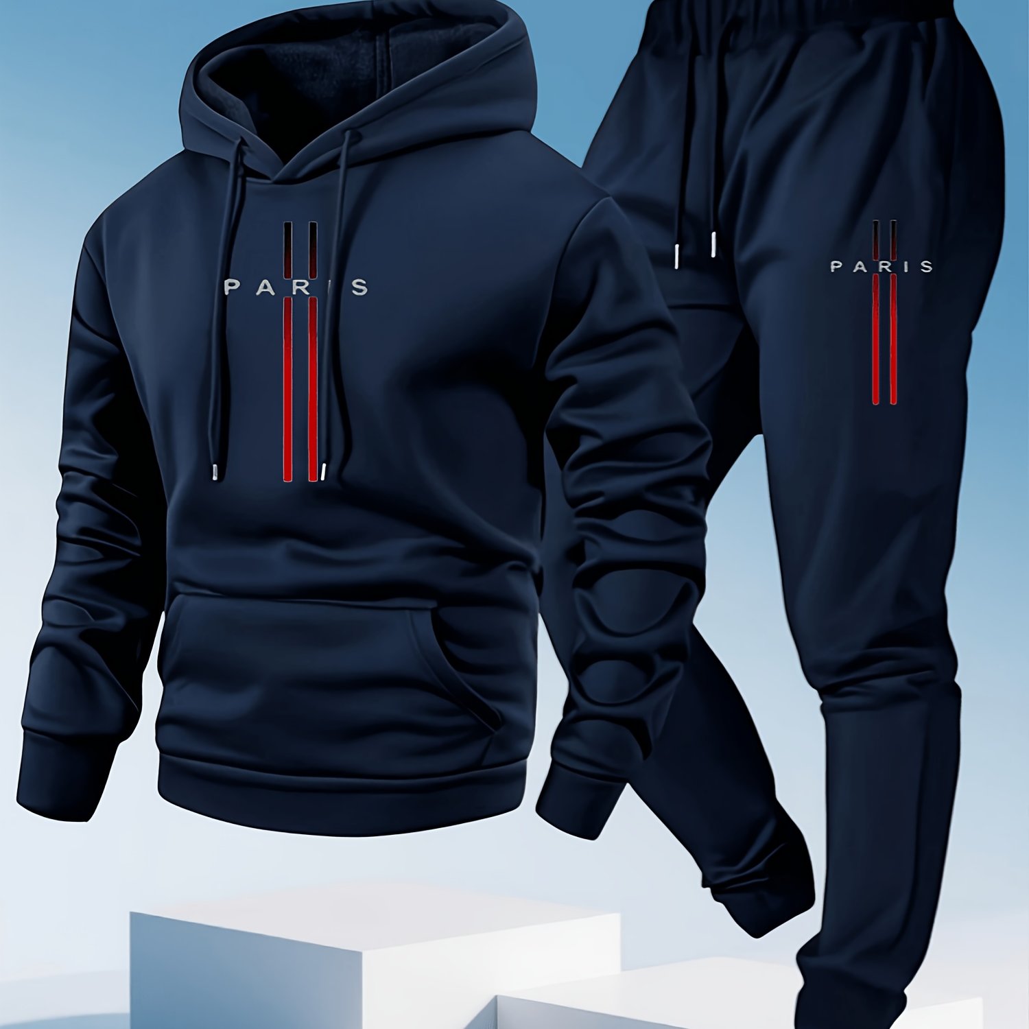 TEMU Conjunto de Sudadera con Capucha y Pantalones de Jogging para Hombre con Estampado de , 2 piezas, Sudadera con Capucha sin Cremallera con