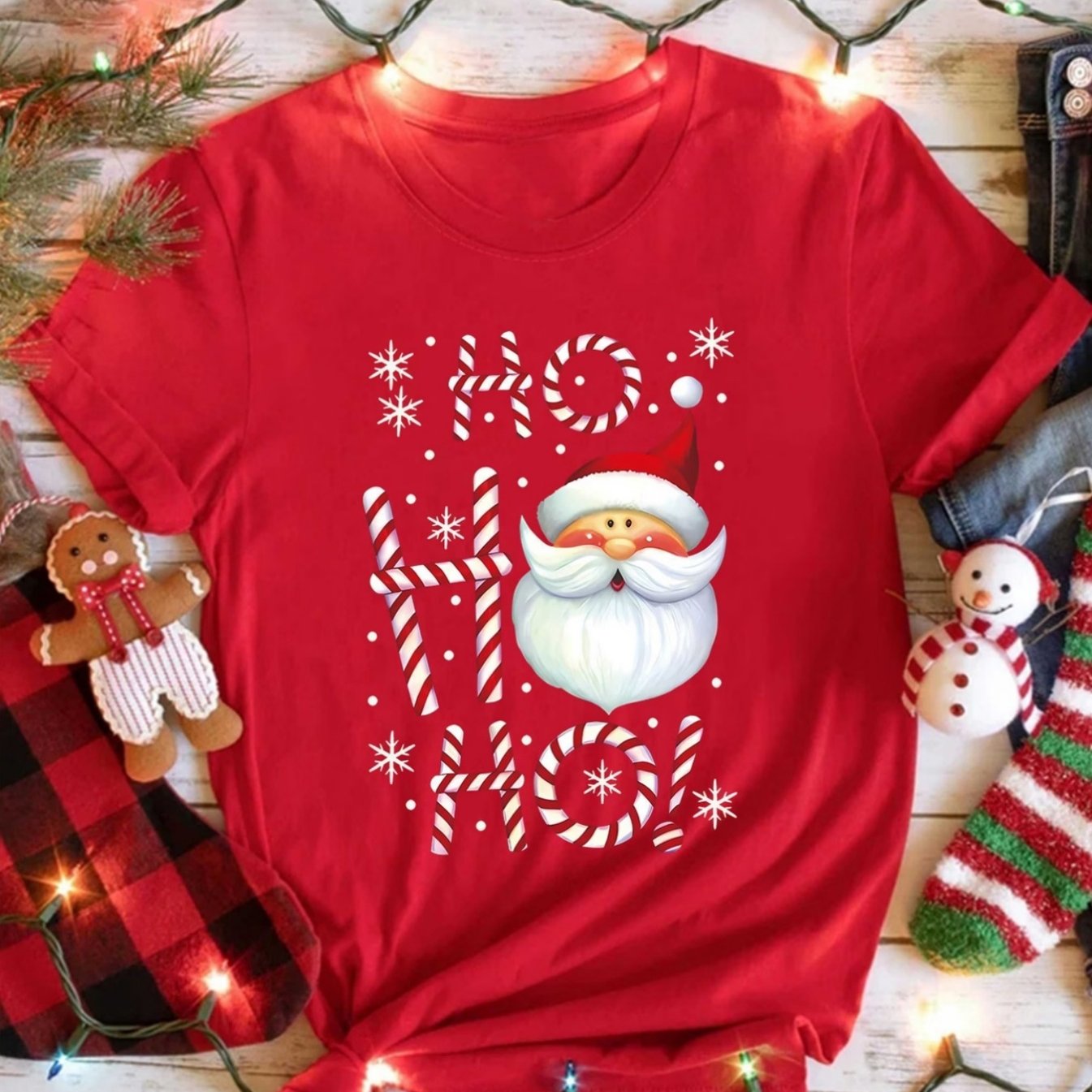 TEMU Fashion New Style Women's Round Neck English Letter Christmas Santa Claus Print Fashion Short Sleeve Summer Casual T-shirt
