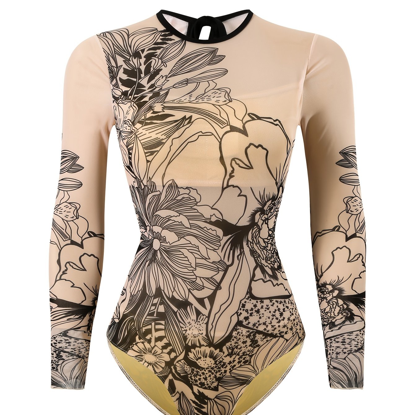 TEMU -piece Swimsuit With Mesh Bikini Long Sleeves, Tummy For And Swimming