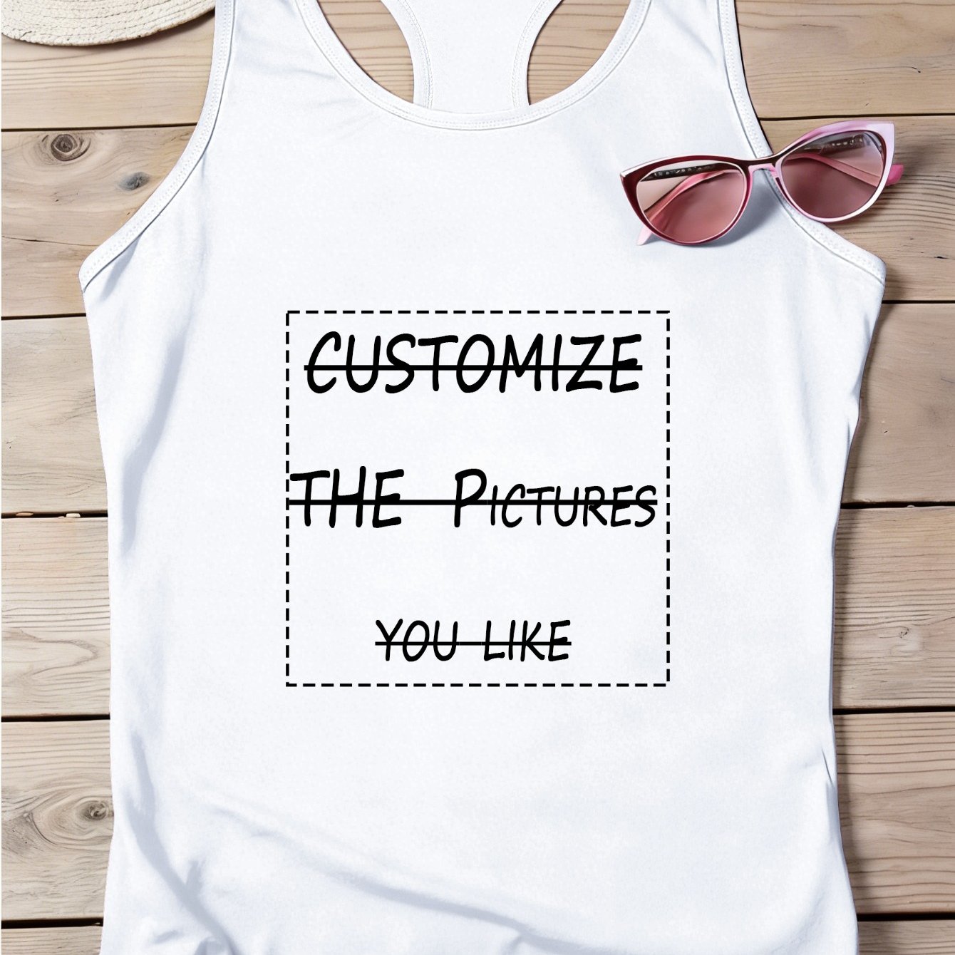 TEMU Women's Photo And Text Print Tank Top - Personalized Short-sleeve White/black Tank Top, Printed With Your Own Image/logo, Machine Washable,