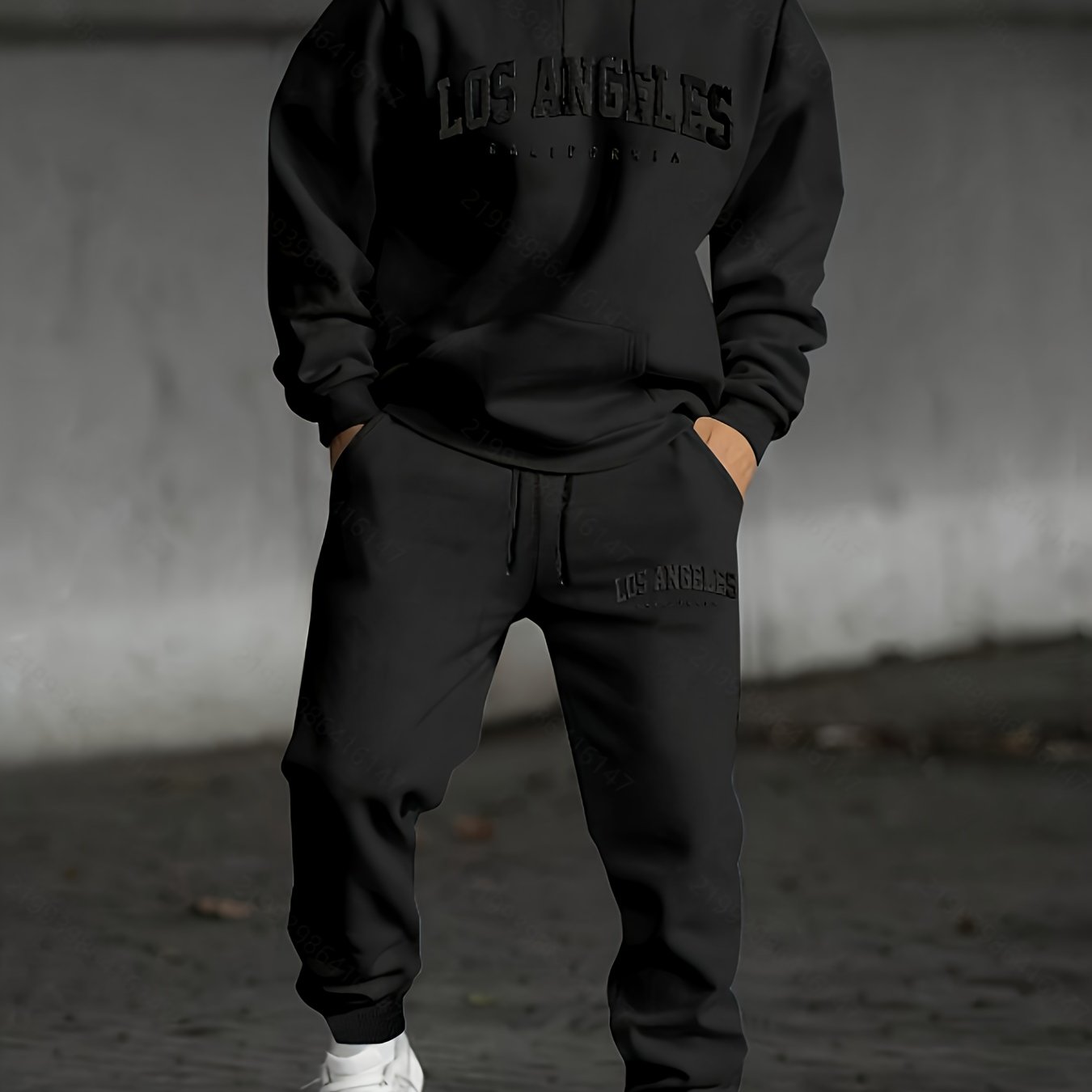 E-shop Herren Herbst Winter Freizeit Geprägtes Kapuzen-Sweatshirt Freizeit Set 2-teiliges Outfit