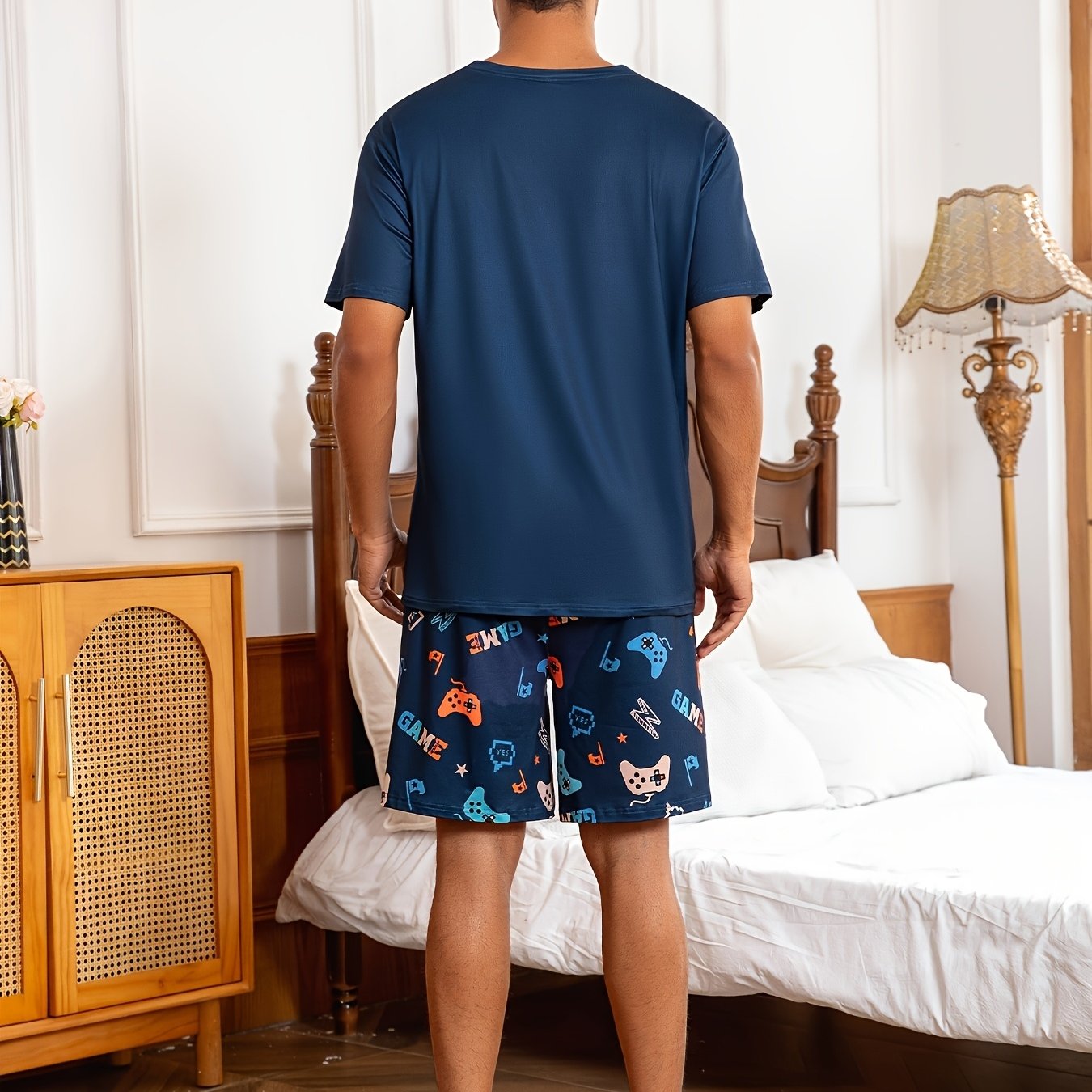 TEMU Men's Casual Cartoon Game Controller Print Loungewear Set