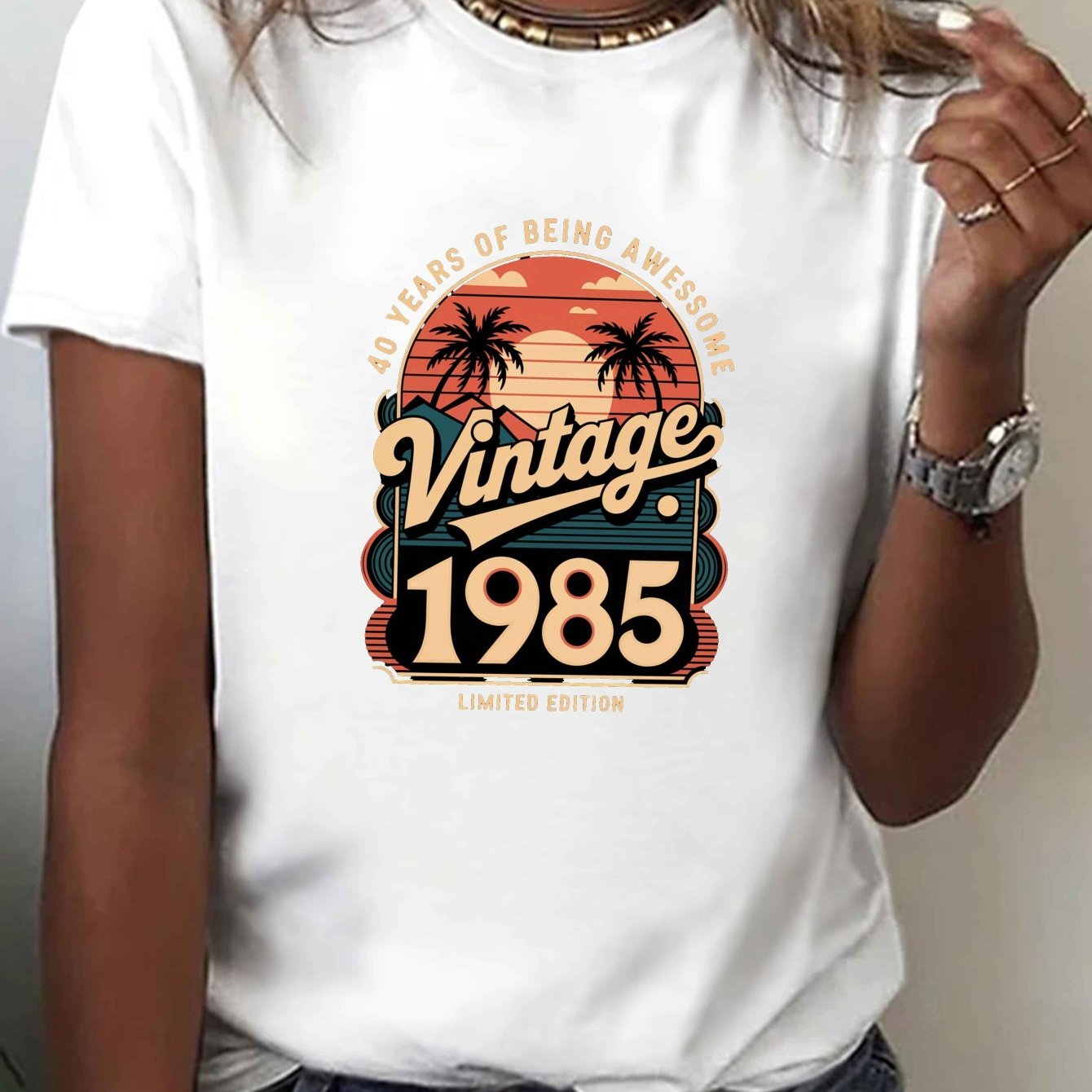 TEMU T-shirt décontracté à manches courtes et col rond avec un imprimé commémorant 40 ans d', parfait pour et l'été, conçu