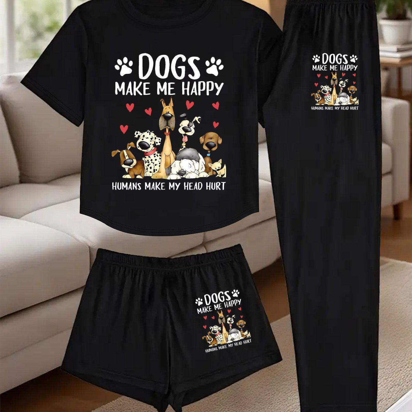 TEMU (standard 1002# Set) Women's Homewear Three-piece Set, Printed Design Women's Pajama Three-piece Set, Comfortable Clothing