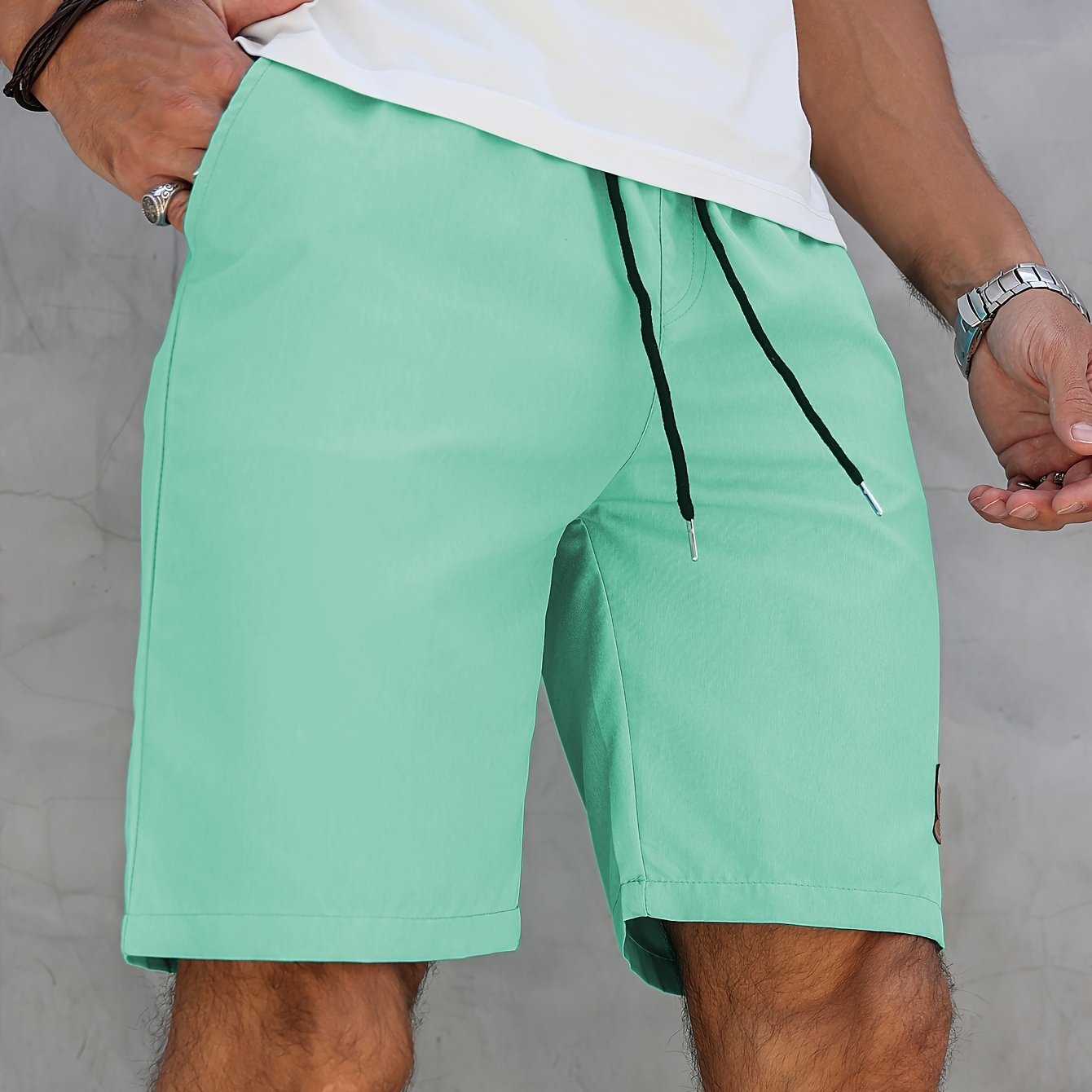 E-shop Herren Leichte Sportshorts mit Kordelzug - , Schnelltrocknendes Polyester, für Sommerstrand & Golf, Kein Stretch, Einfarbig mit