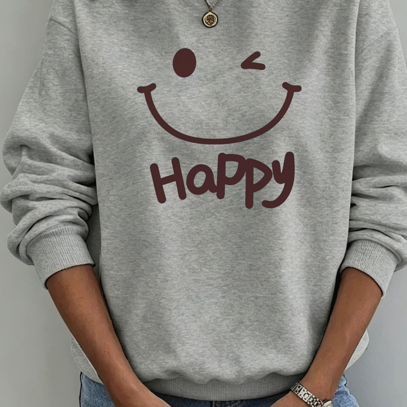 Image of Autumn Winter New Fuzzy Hoodie For Women Loose Fit Long Sleeve Smile Face Casual Pullover Sweatshirt