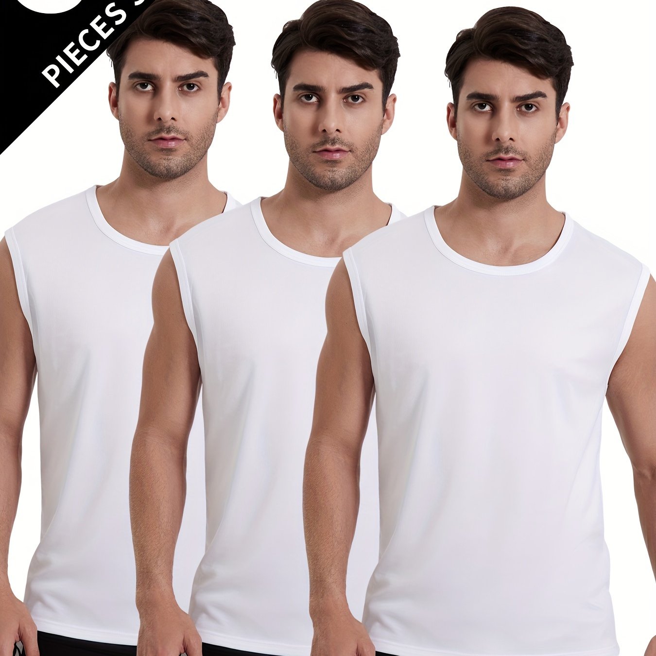 3pcs Men's Quick Dry Moisture-wicking Breathable Tank Tops, Bodybuilding Sports Sleeveless Shirts, For Workout Running Training Basketball Playing, Men's Clothing