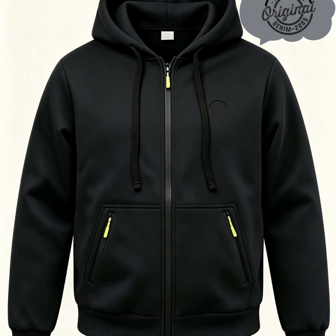 TEMU Men's Full-zip Hooded Sweatshirt With Original Vintage Round Badge Letter Chest Print, Drawstring Hood, Zippered Pockets, Sporty Cardigan Hoodie