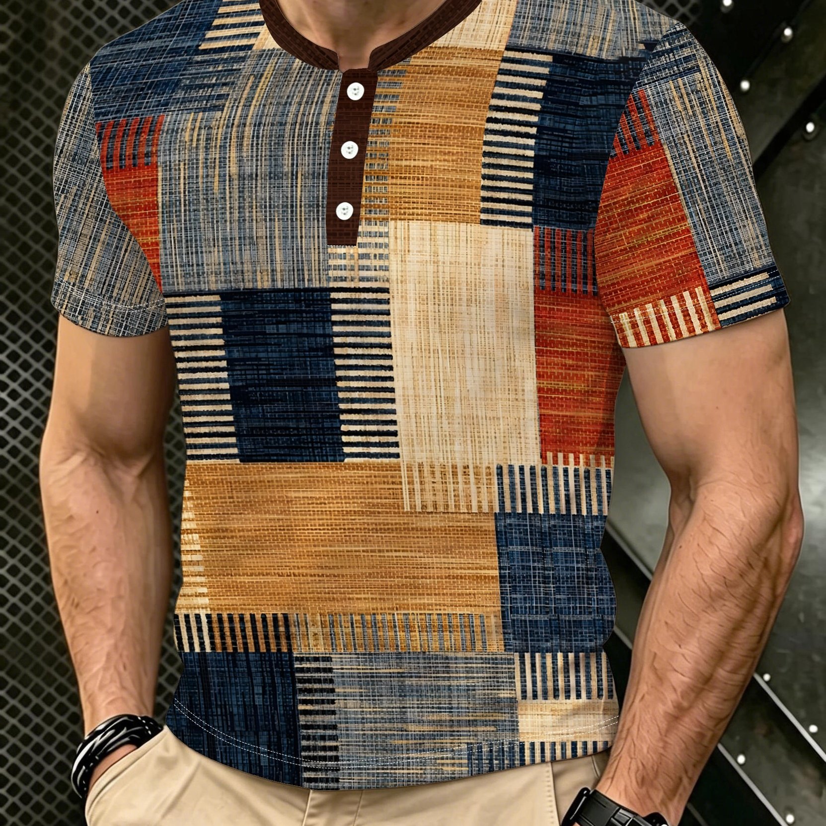 TEMU Men's Number -block Outdoor Sports Casual Henley T-shirt