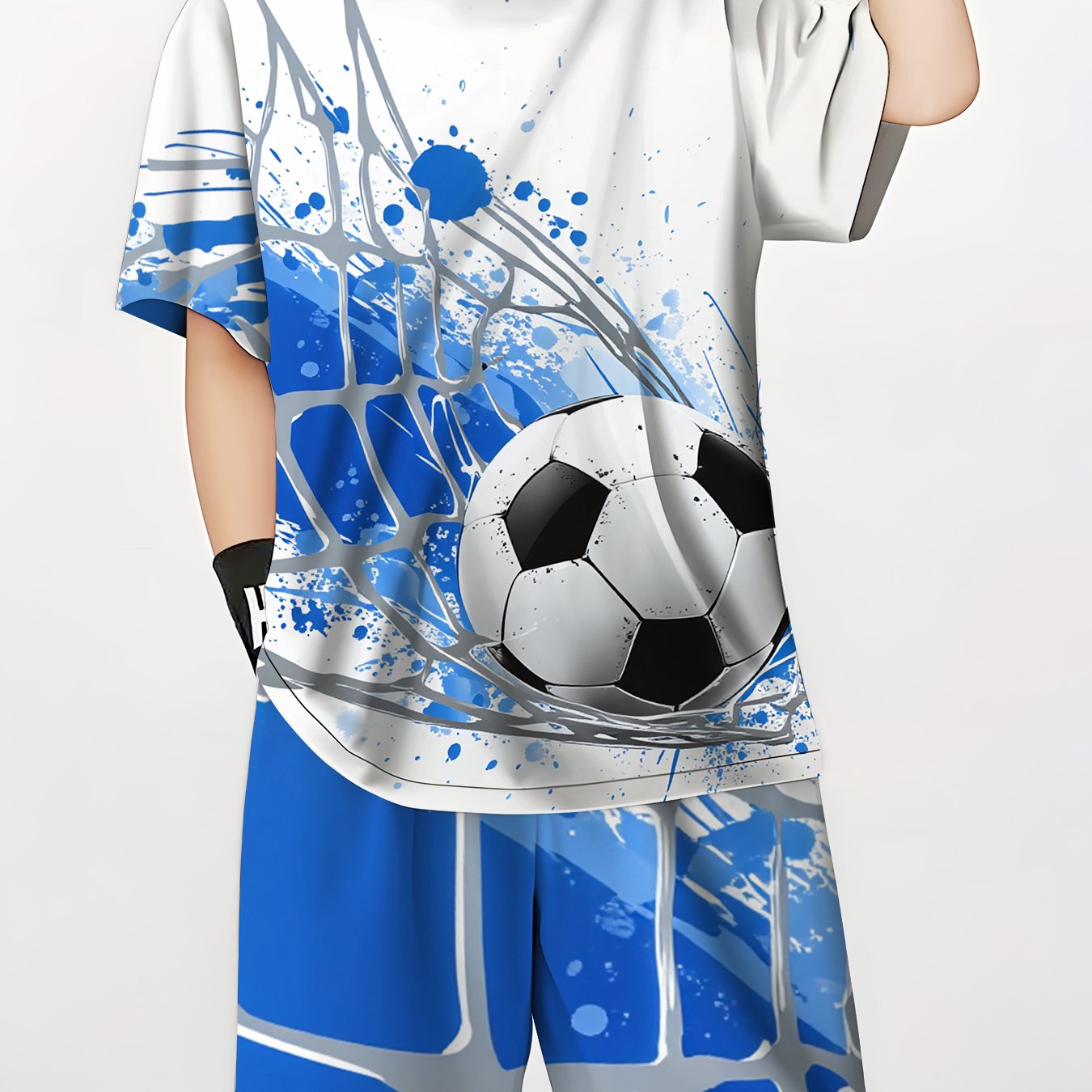 TEMU Boys' Soccer Print Outdoor Sports Breathable Comfortable Soft Casual Set, Short-sleeve T-shirt And Shorts Outfit, Essential For Outdoor