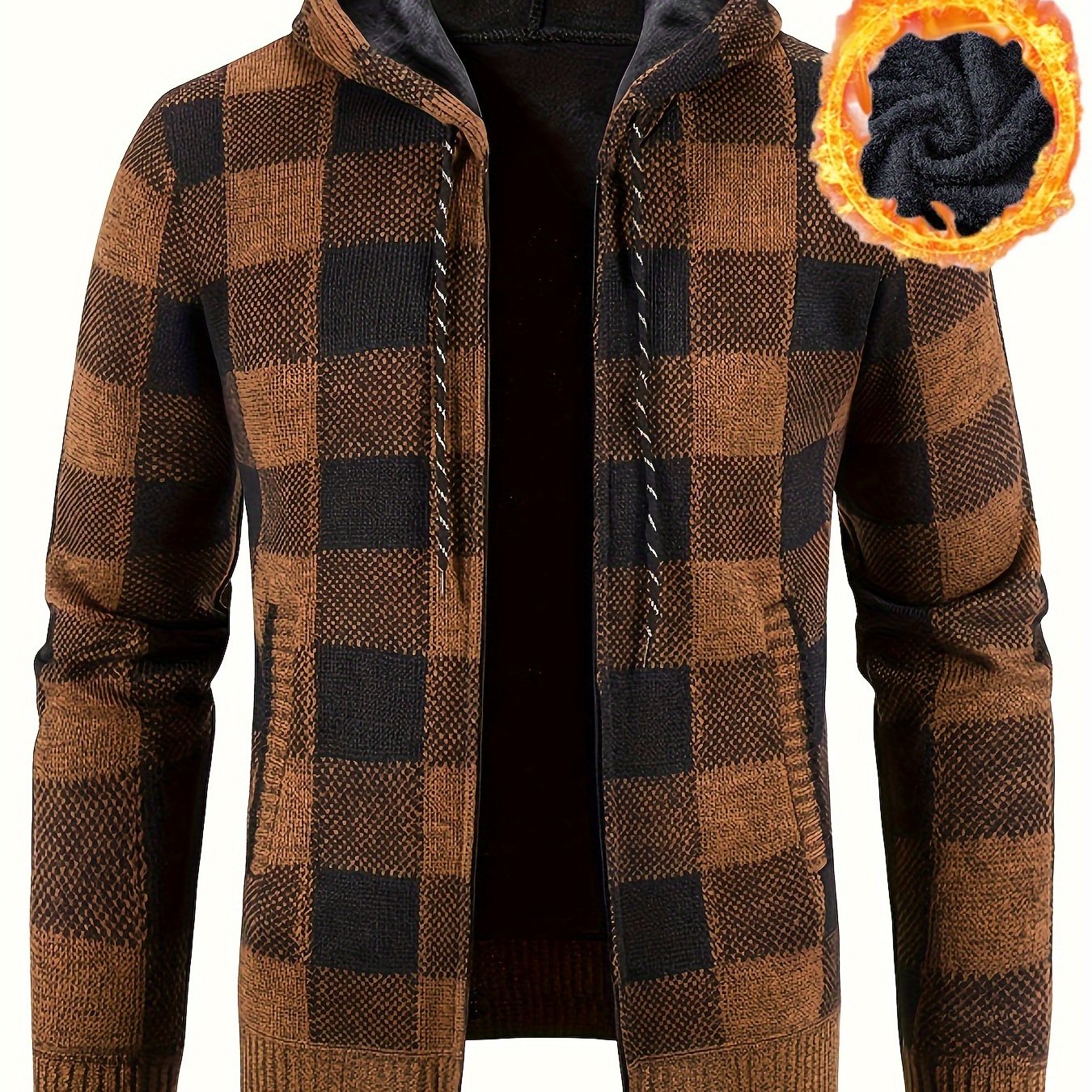 Men Autumn Winter Velvet Thickened Hooded Warm Casual Sweater