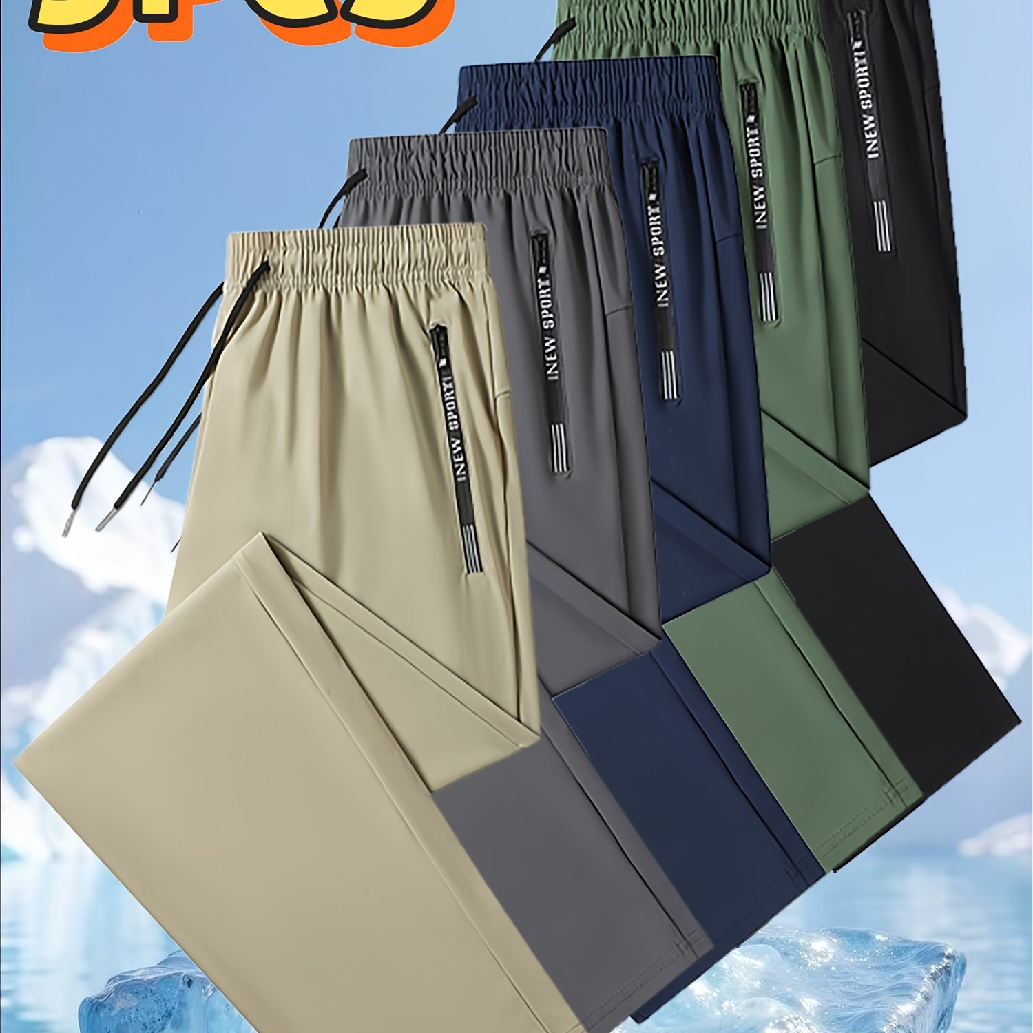 TEMU 5pcs Men's Summer Sports Pants, High Stretch Fiber, Polyamide 80% Spandex 20% Solid Color Fabric, Regular Fit With Pockets, Breathable