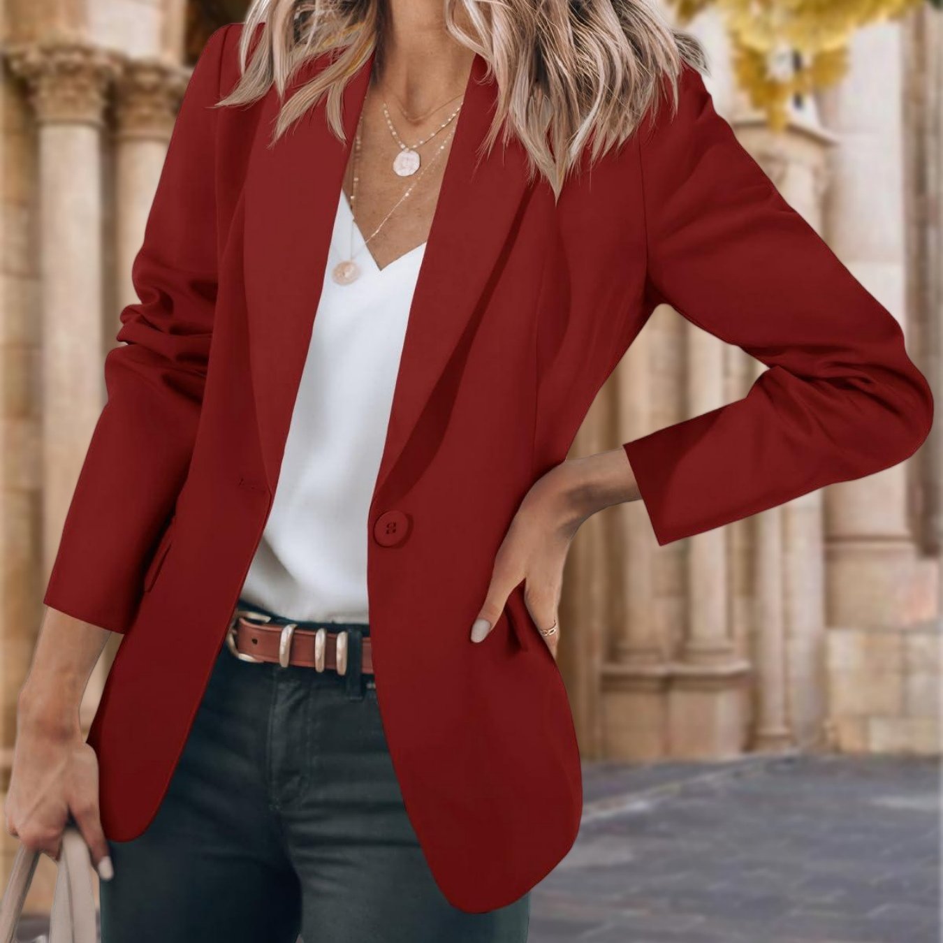 Image of Women's Autumn Casual Office Blazer Jacket Long Sleeve Button Front Workwear Professional Business Attire Daily Wear Outerwear