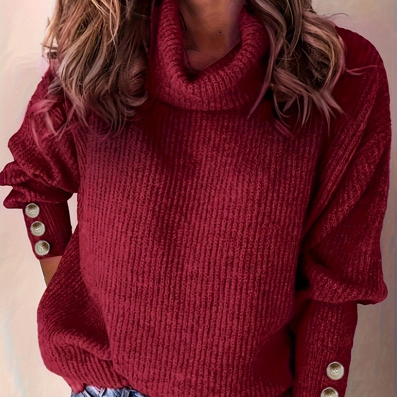 Directional Development Off-shoulder Sleeve Solid Color Women's Lantern Sleeve Lapel Button Sweater