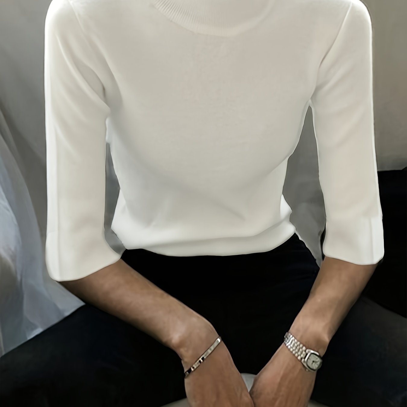 TEMU 2026 Elegant Women's Easy Style Short Sleeve Stand Collar Sweater Top Turtleneck Pullover Sweater