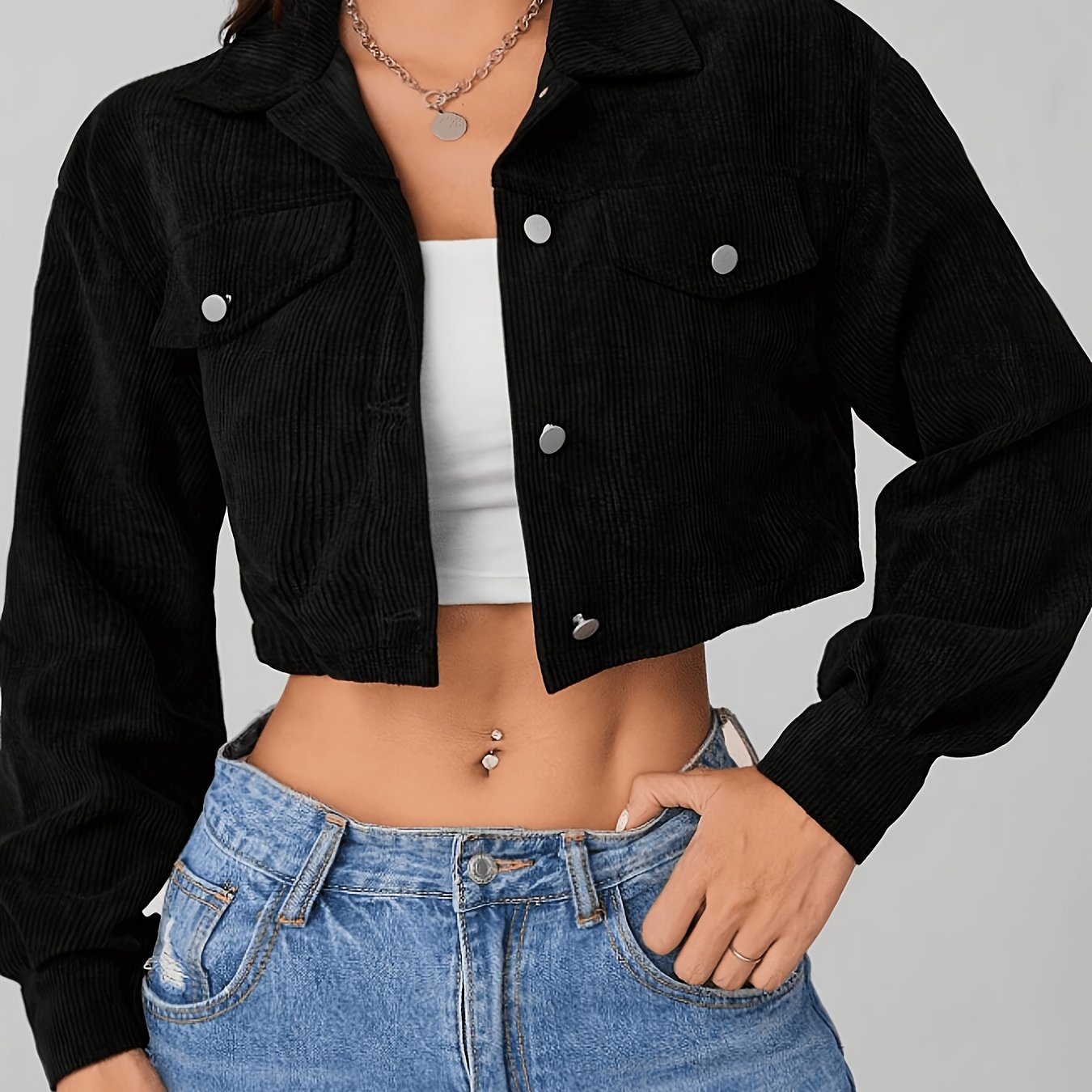TEMU Chaqueta de con cuello de solapa para mujer | Estilo casual, color liso, corte corto, larga, detalles de botones para /otoño