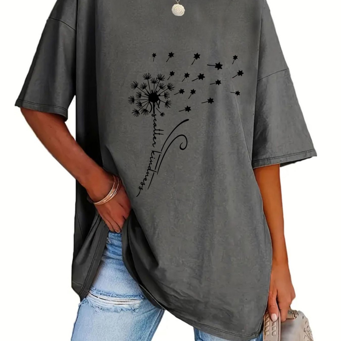 TEMU Plus Size, Pattern Print Fashion Round Neck T-shirt Plus Size