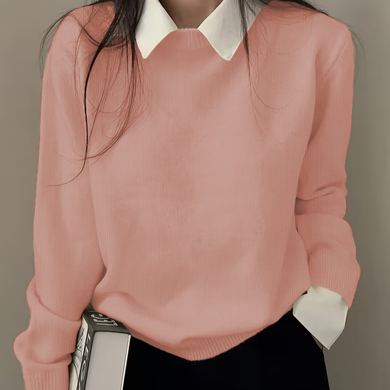 TEMU Women's Fashionable Pullover, Solid Color Beautiful Sweater, Suitable For Spring, Summer, And Autumn As A Or Layered Piece, Long-sleeve Crewneck