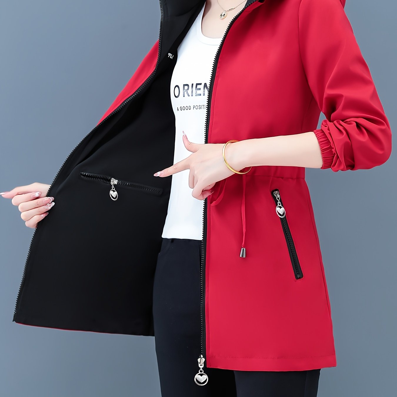 Women's -sided Jacket With - Long Sleeve Mid-length Windbreaker Coat, Casual Outerwear For Spring/autumn, Solid Color Blazer (hand Washable, No Chest Padding)