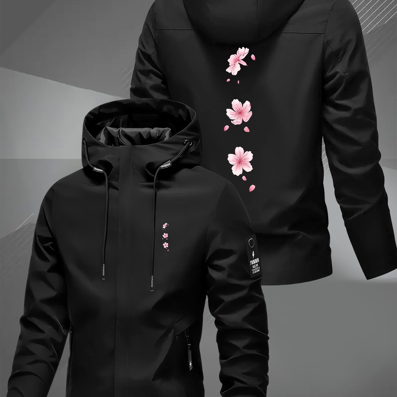 TEMU 's Windbreaker With Cherry Print, Windproof Outdoor Hiking Jacket For Men And Women