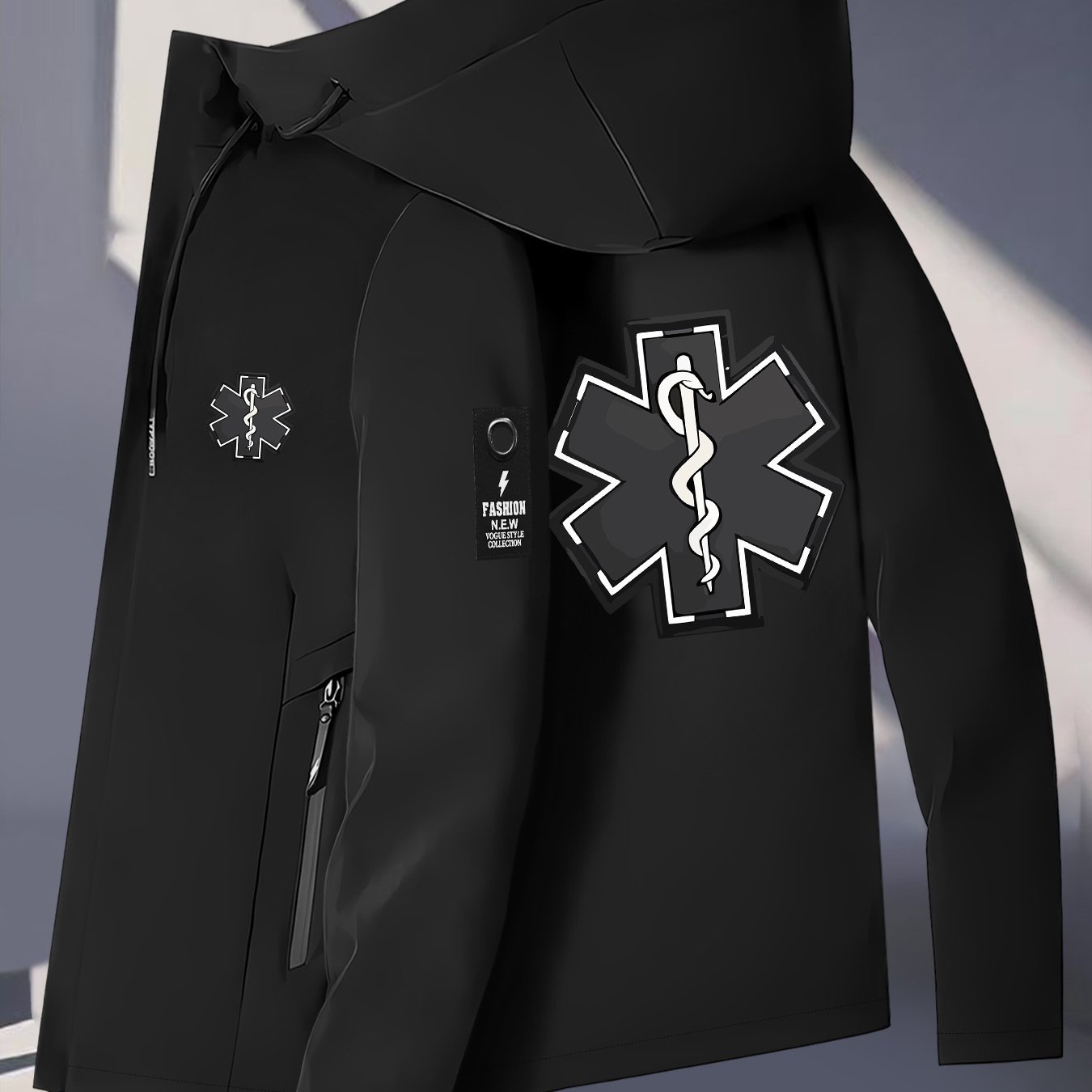 TEMU 's Windbreaker Featuring -shaped Snake , Windproof Outdoor Climbing Jacket, Unisex Outerwear