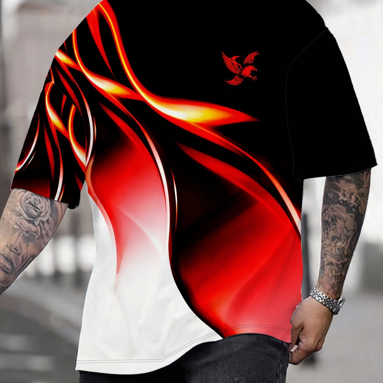 TEMU Men's Matching Red , Style Cool, Dynamic Print Short Sleeve T-shirt Retro Motorcycle Style Plus Size Casual Top