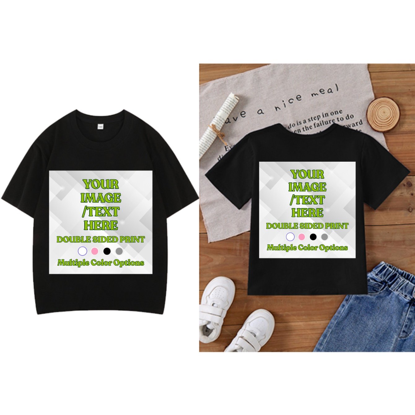 TEMU Cotton Boys T-shirt Personalized Double Side Print Pure Cotton Children's Tshirt - Add Your Image - Unisex Kids Size - Solid Crew Neck Short