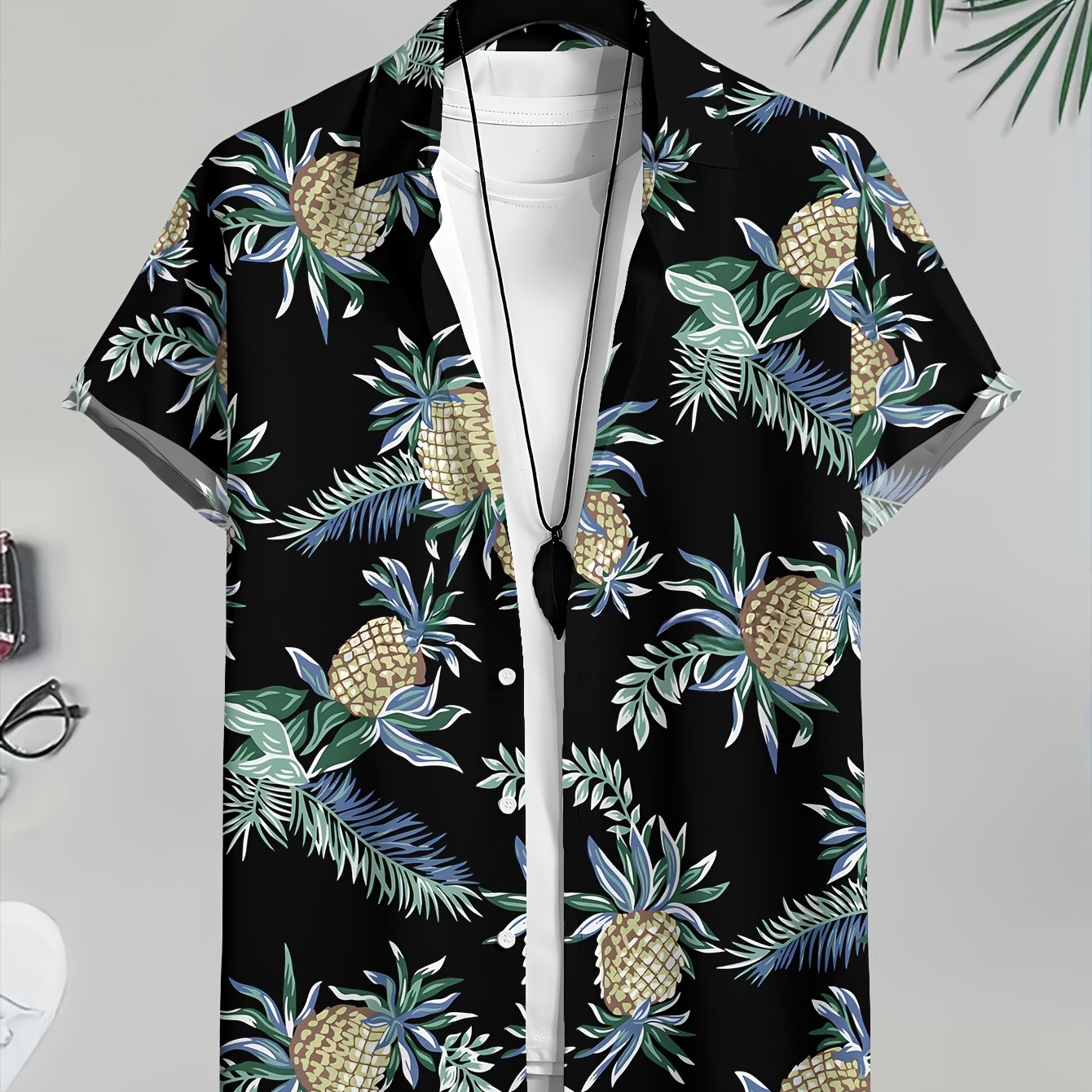 TEMU Men's Casual 3d Pineapple Tropical Plant Print Shirt Background