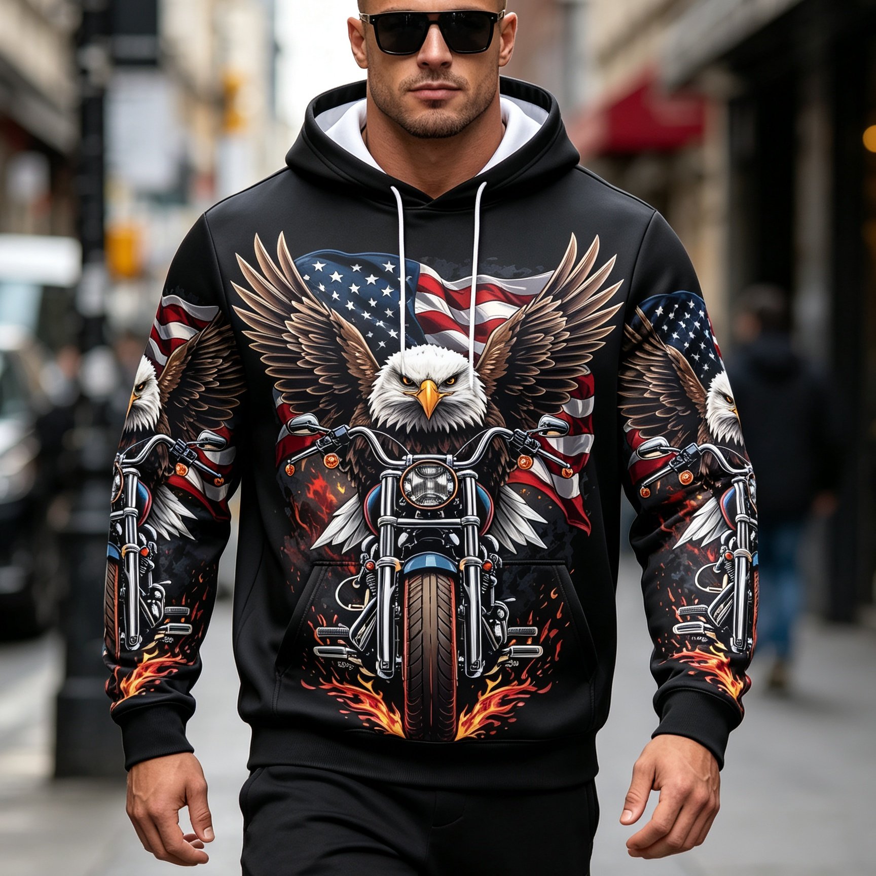 TEMU [printed Design- Not Textured]men Hooded Sweatshirt, Hood Collar, Street Trip, Individual , Long Sleeve, Lightweight For Spring Autumn, Eagle