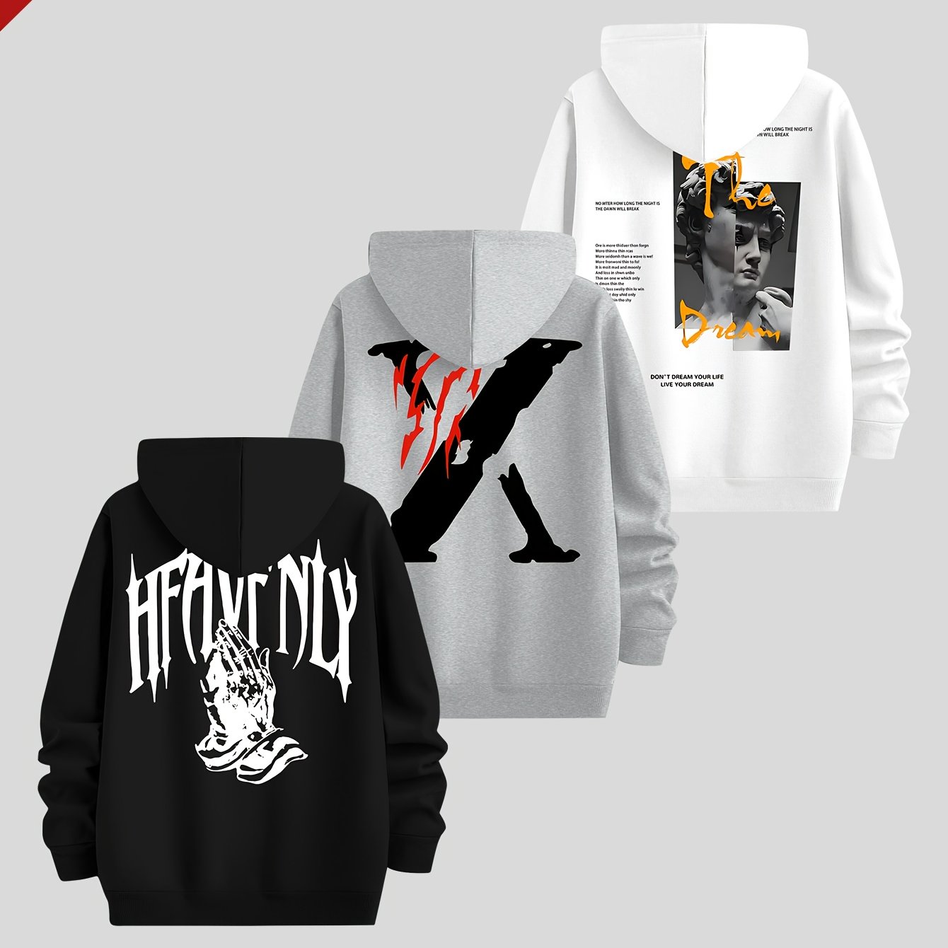 TEMU Conjunto de 3 piezas de sudaderas con capucha estampadas para hombre, larga, corte regular y casual, ideales para otoño/invierno, uso diario,