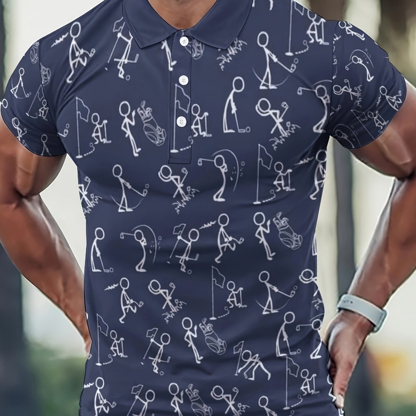 TEMU Men's Stick Man Graphic Print Golf T-shirt For Summer, Trendy Casual Short Sleeve Tennis Tees