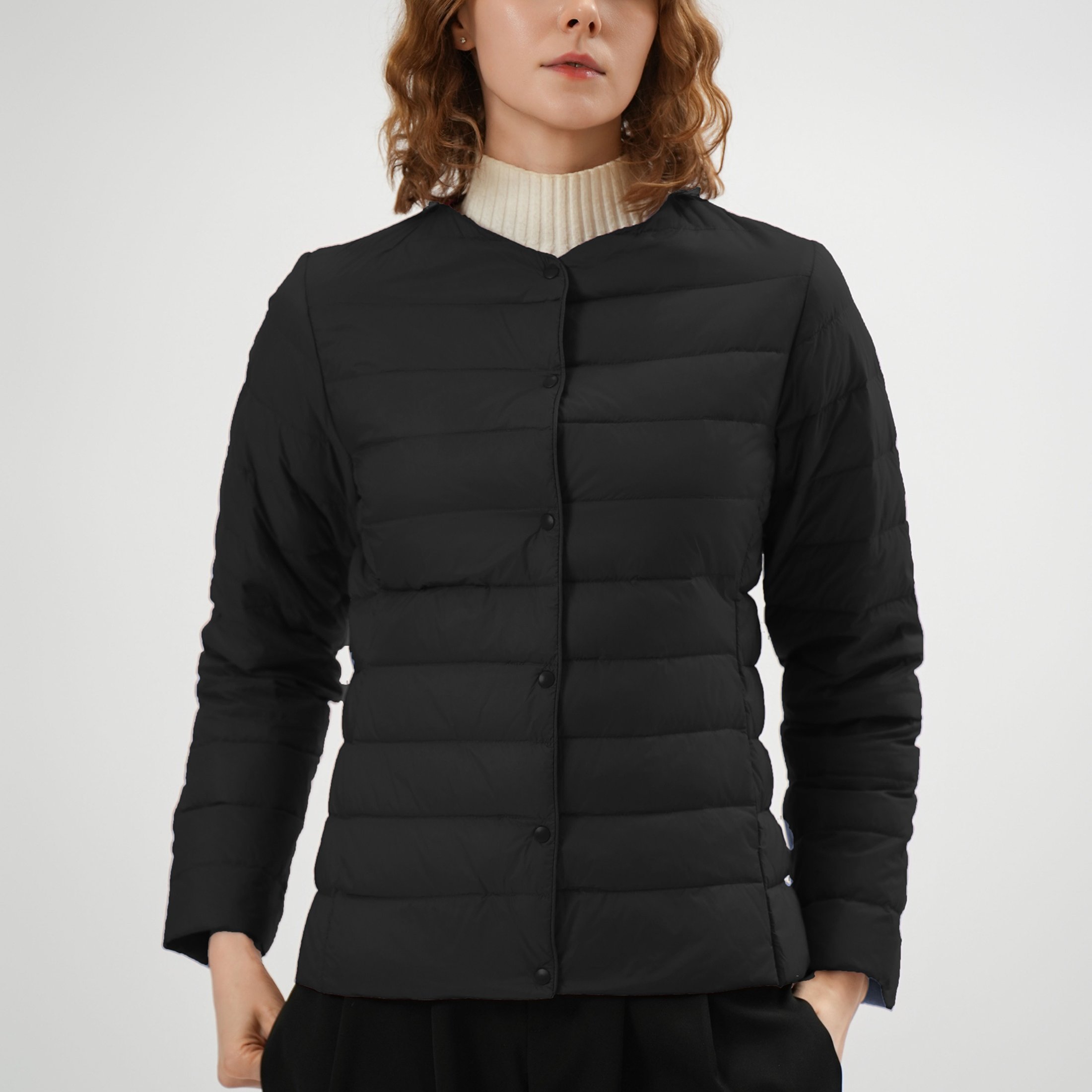 TEMU Women'-lightweight Collarless Down Jacket, Featuring A Round Neck Design, Suitable As Inner Wear, And Serves As A Thin Base Layer With A