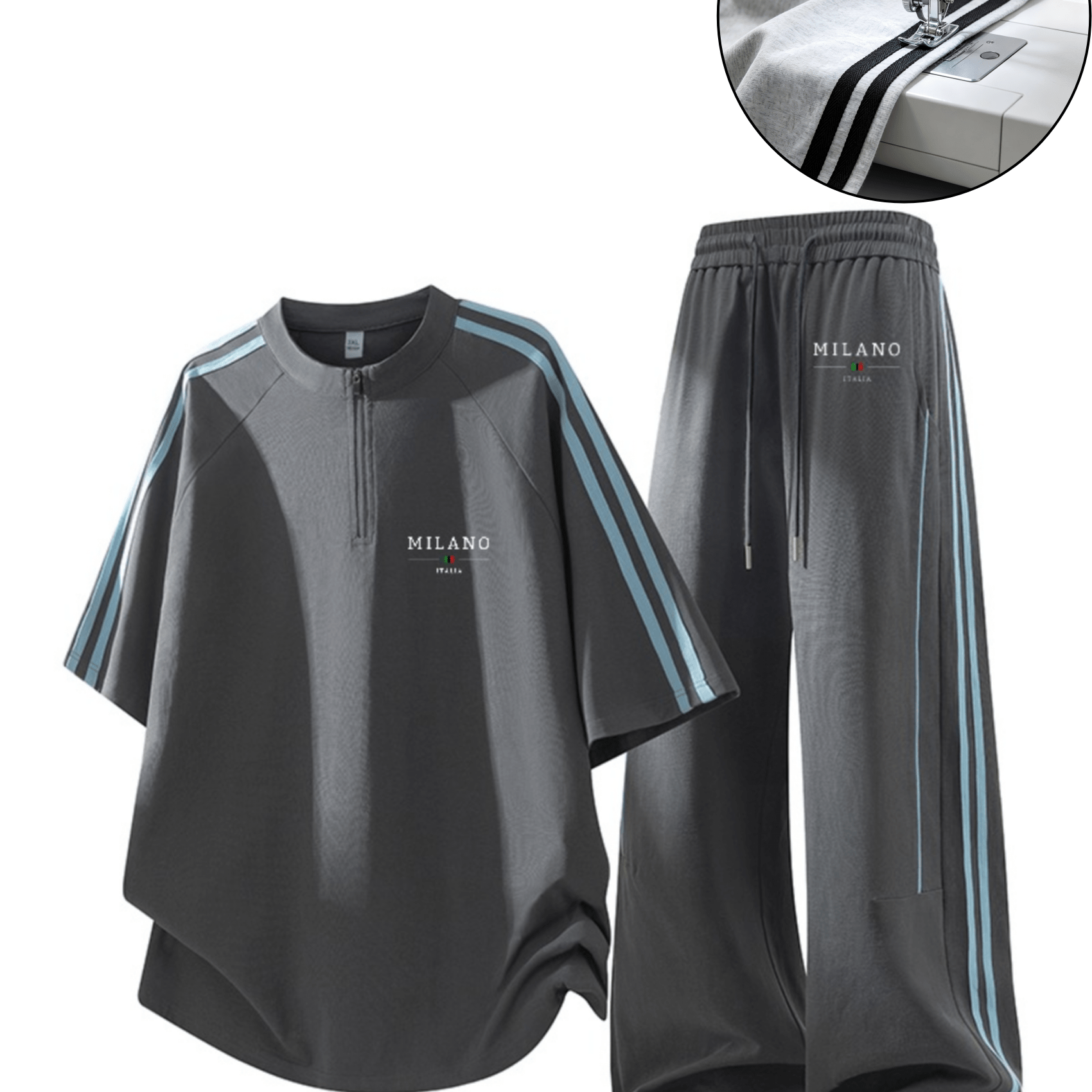 Retro Sports Style Contrasting Striped Set For Men And Women, Couple Style, Summer Loose Casual T-shirt+straight Leg Wide Leg Pants, Daily Commuting To School, Gym, Exercise And Walking 2pcs Set