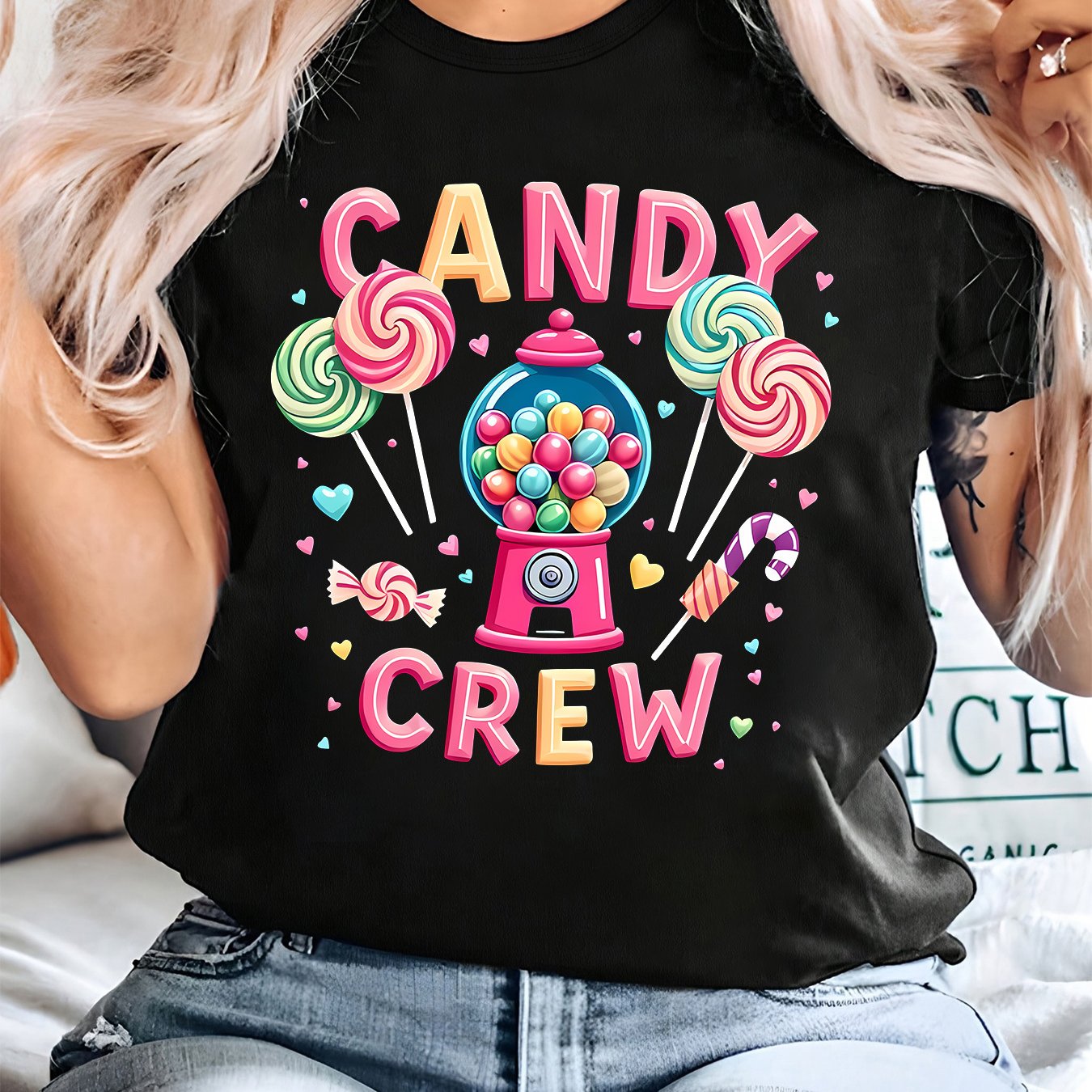 TEMU Plus Size - Plus Size - Candy Crew Women's Printed T-shirt, Short Sleeve, Plus Size Fashion Round Neck Casual Top, In 0-5xl, Loose Fit, Machine