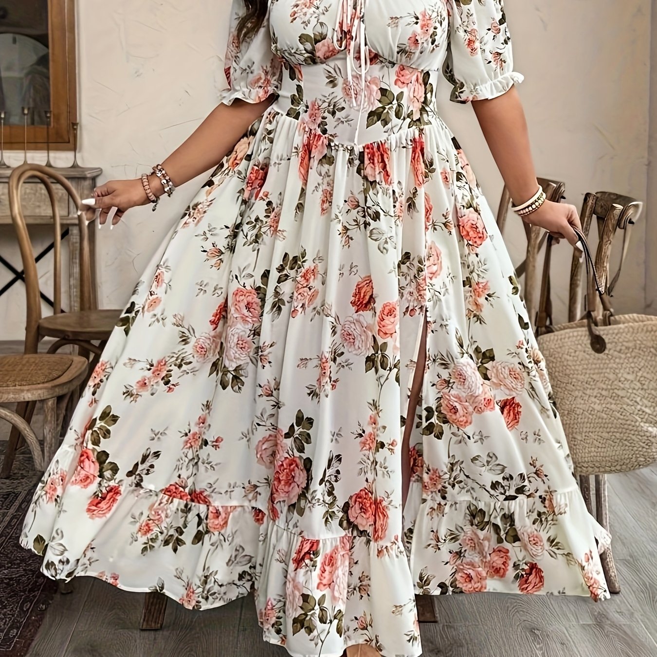 Plus Size, Women's Spring/summer Fashion Casual Print Elegant Wrap Dress