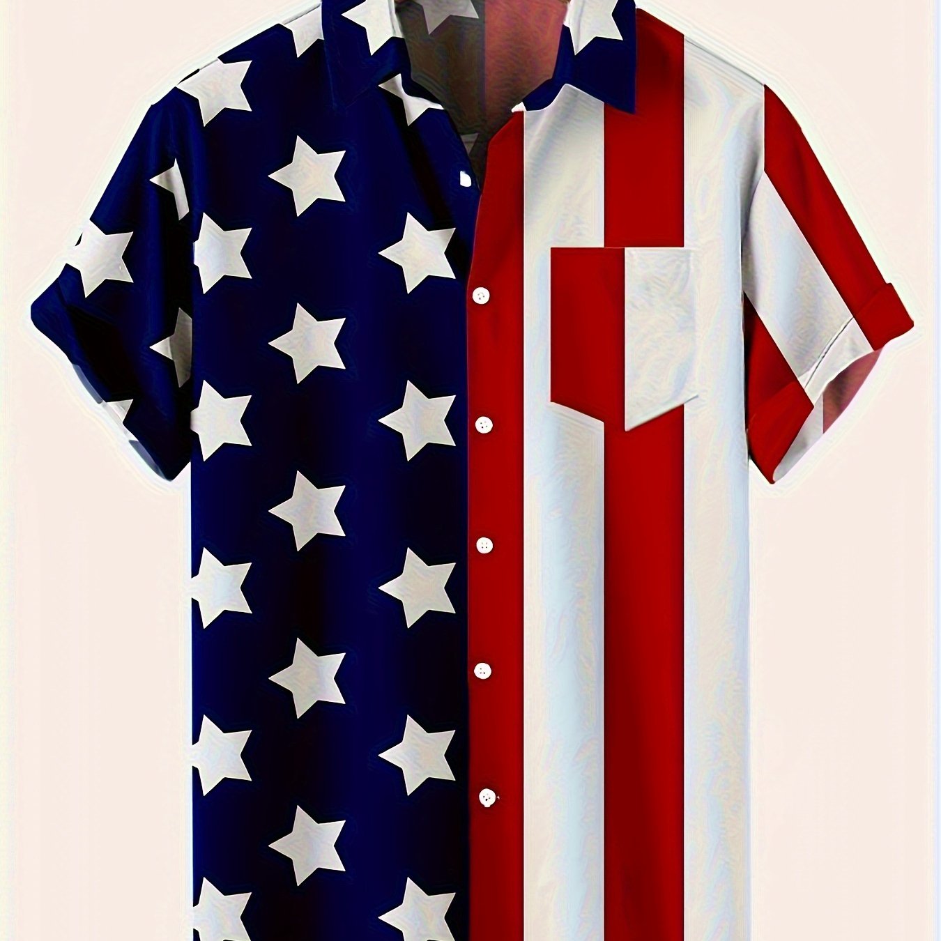 TEMU Men's Patriotic Button-front Shirt Collar Short Sleeve Button-up With Chest Pocket - Breathable Suitable For Outdoor Activities, Casual Wear, ,