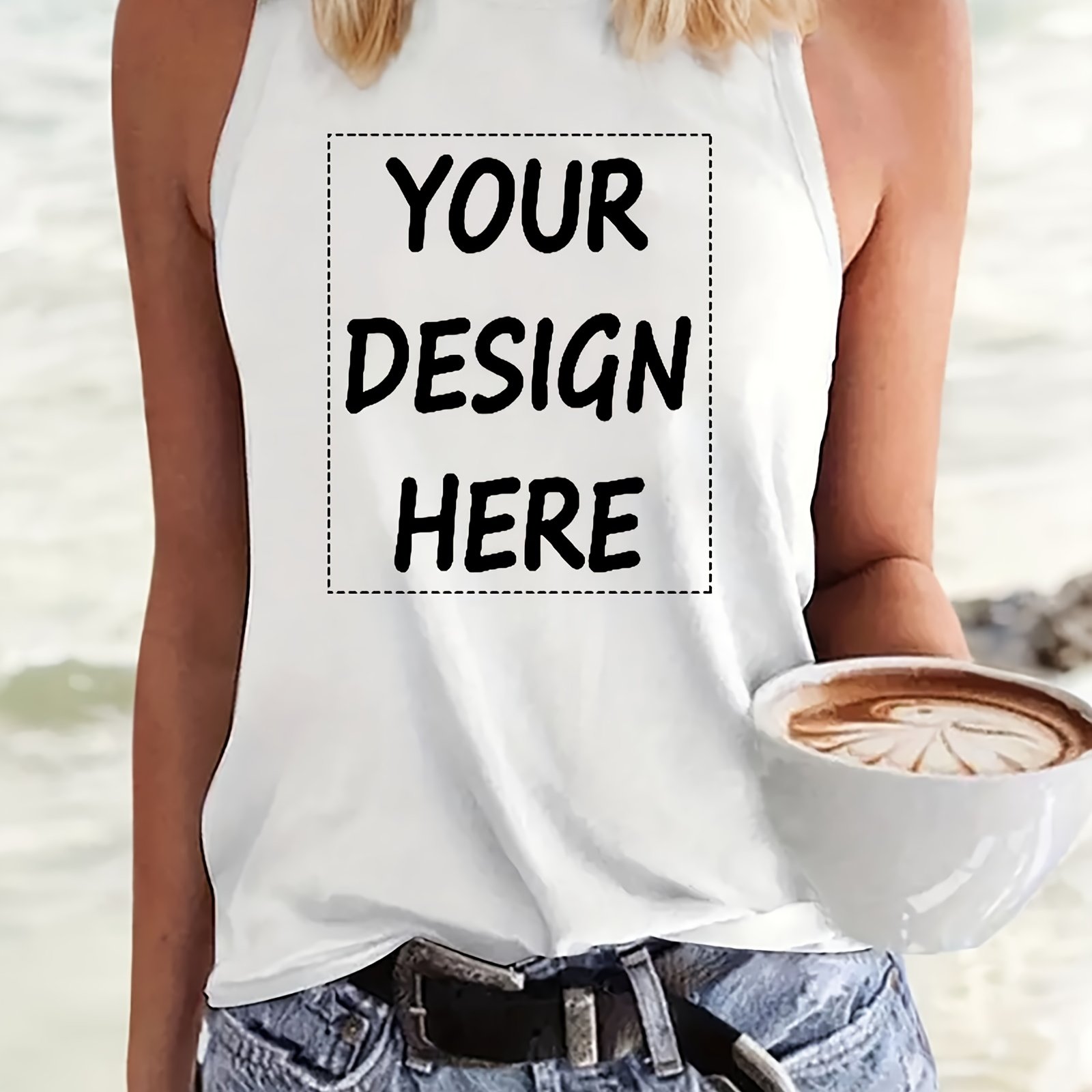 TEMU 1pc Customizable Women's Casual Athletic Round Neck Vest, Regular Fit, Summer Tank Top, Suitable For Team Activities, Sports, Corporate Events