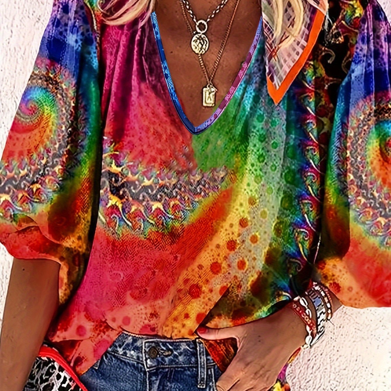 TEMU Spring And Summer Fashionable Vacation Paisley Pattern Women's Commuting Top For And Shopping With Three-quarter Sleeves [holiday Print]