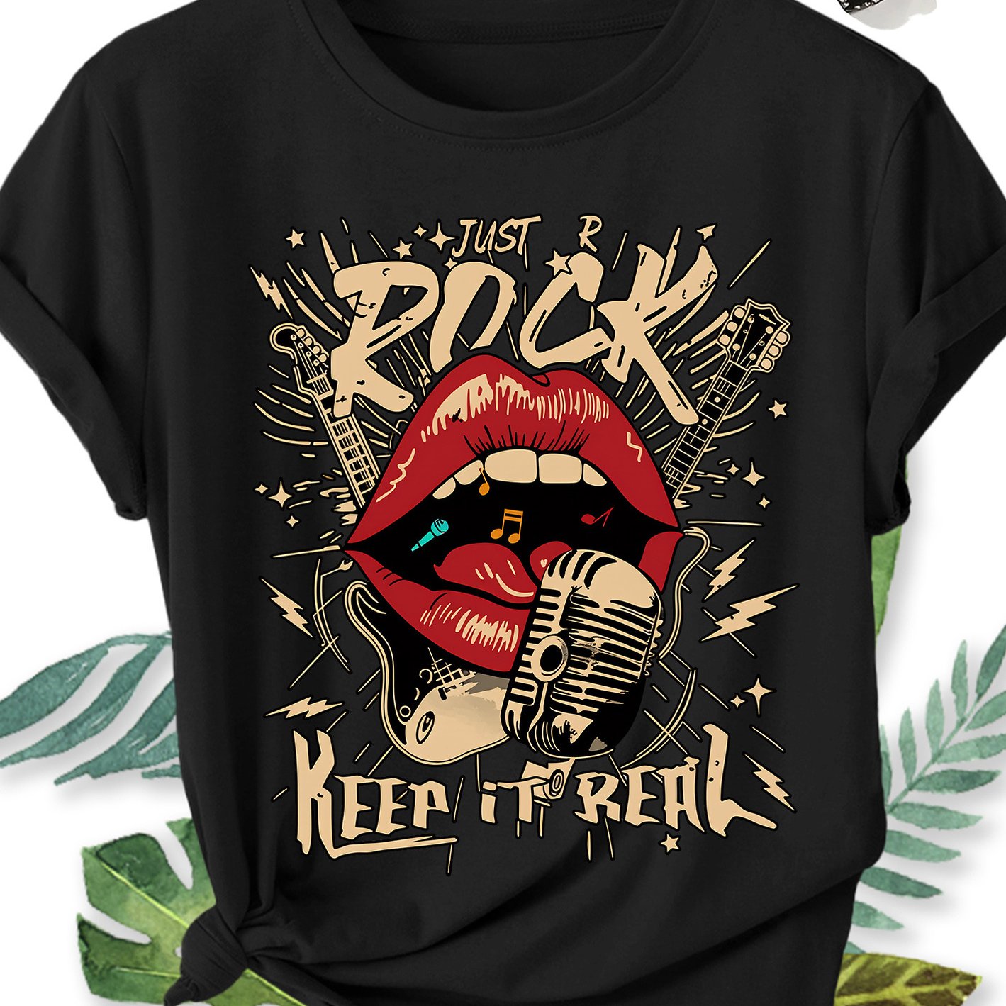 Image of Plus Size, Women's Elegant Plus Size Short Sleeve Top With Red Lips Print, Round Neck, Comfortable, Soft, And Breathable, /summer Short Sleeve Gift, Fashionable , Vacation, Daily Versatile Vintage Top