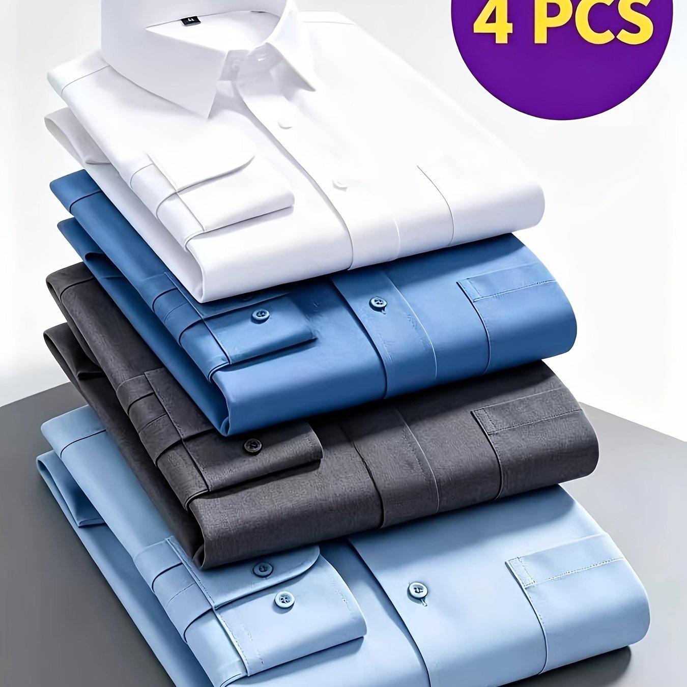 TEMU Men' Color Pocket Elegant Business 4pcs Wrinkle-free And Wrinkle-resistant Comfortable Shirts, Stylish Casual Premium Versatile Dress Shirts,
