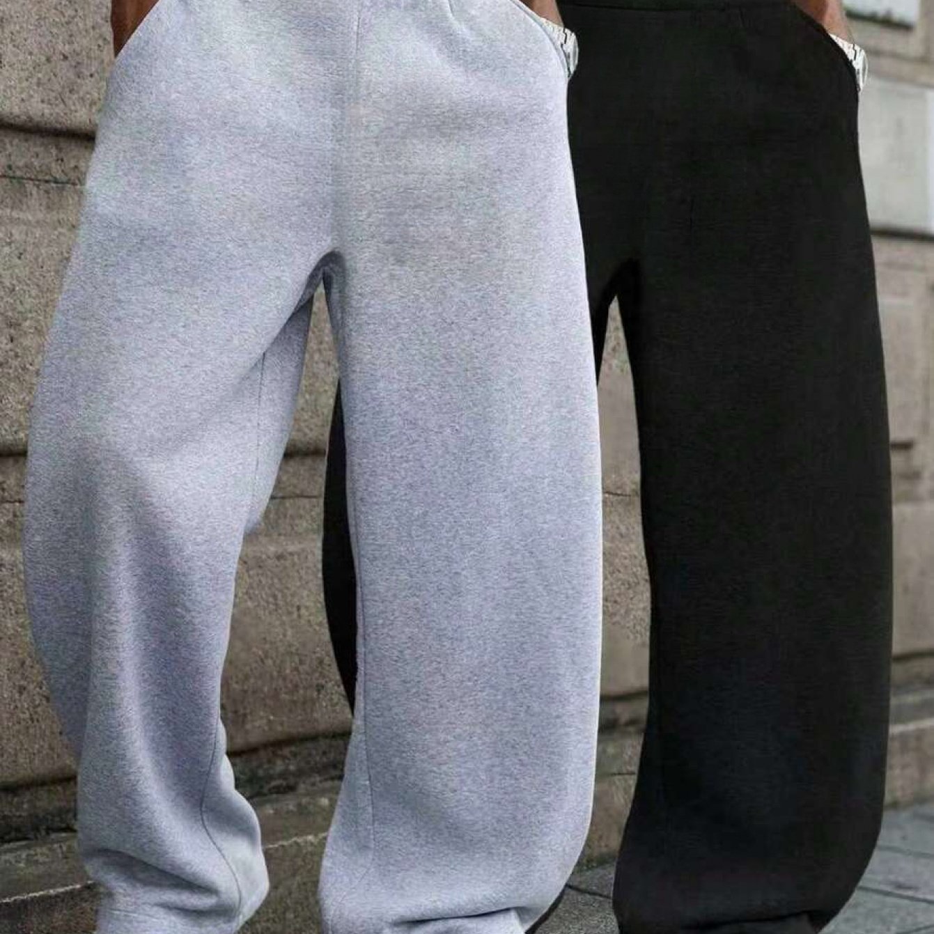 TEMU 2pcs Men's Casual Sportswear Sweatpants, Wide-leg, Loose Straight-leg, As A Couple's Set. Made Of 100% Polyester Fiber, With An Adjustable