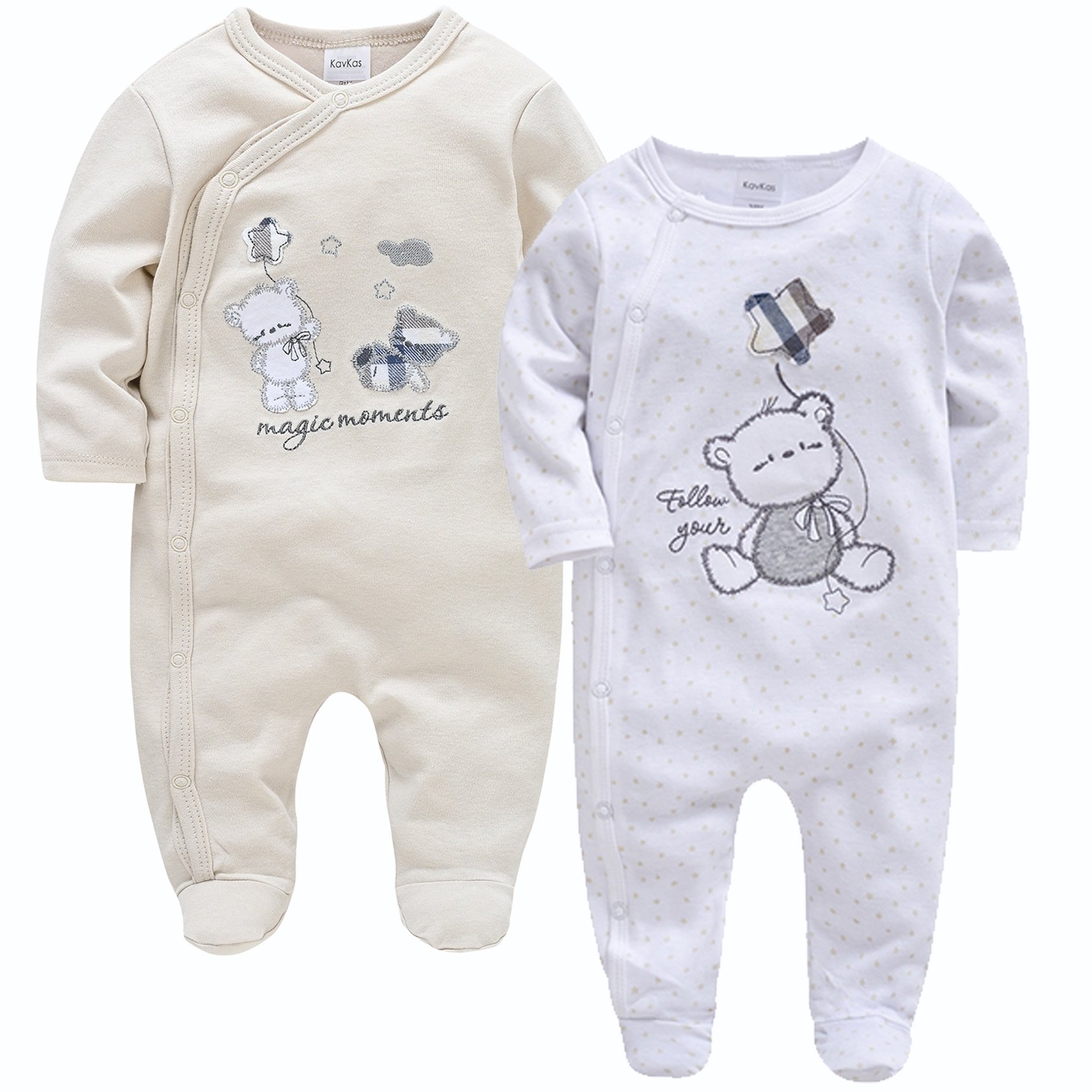 Boys' 2pcs Cartoon Doll Print Long Sleeve Footed Bodysuit, Perfect For Outdoor